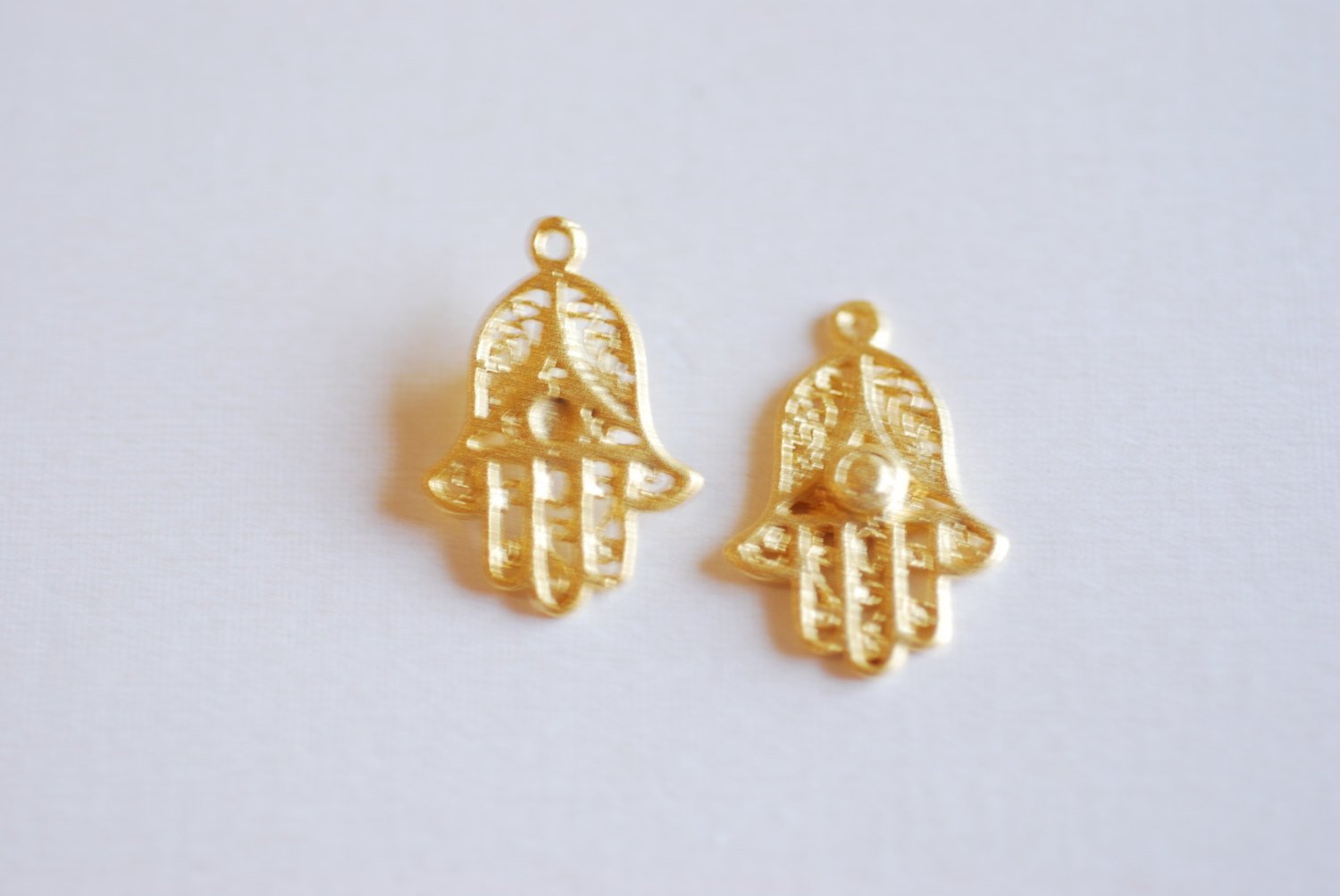 Matte Vermeil Gold Hamsa Hand- 18k gold over 925 Sterling silver hamsa hand charm, Gold Fatima Hand, hamsa hand, gold hamsa hand, 74 - HarperCrown