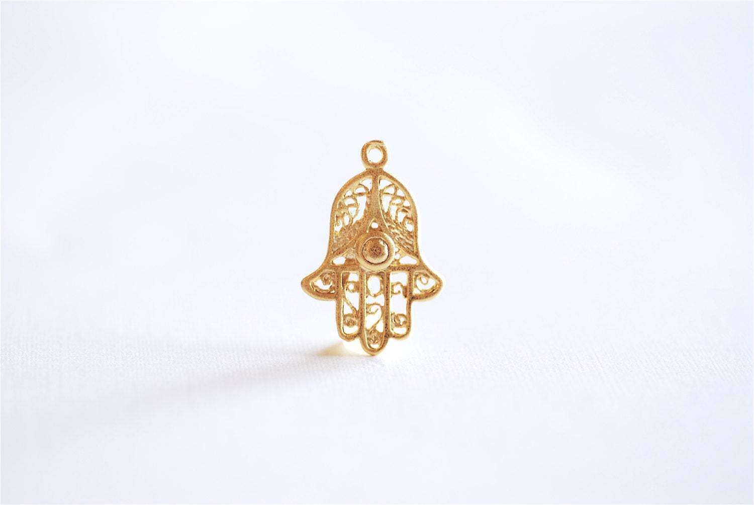 Matte Vermeil Gold Hamsa Hand- 18k gold over 925 Sterling silver hamsa hand charm, Gold Fatima Hand, hamsa hand, gold hamsa hand, 74 - HarperCrown