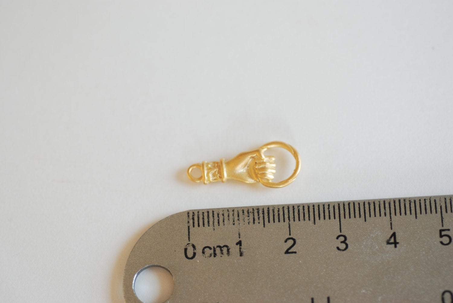 Matte Vermeil Gold Hand Connector- 18k gold plated over Sterling Silver, Hand of Fatima connector, Hand Holding Ring Connector, hand, 34 - HarperCrown