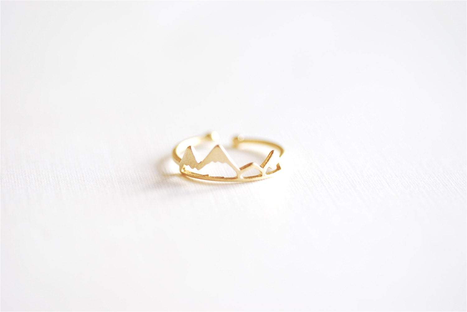 Matte Vermeil Gold Mountain Adjustable Ring- 18k gold plated over Sterling Silver Adjustable Ring, Mountain Peak Range Ring, Hiking Ring,262 - HarperCrown