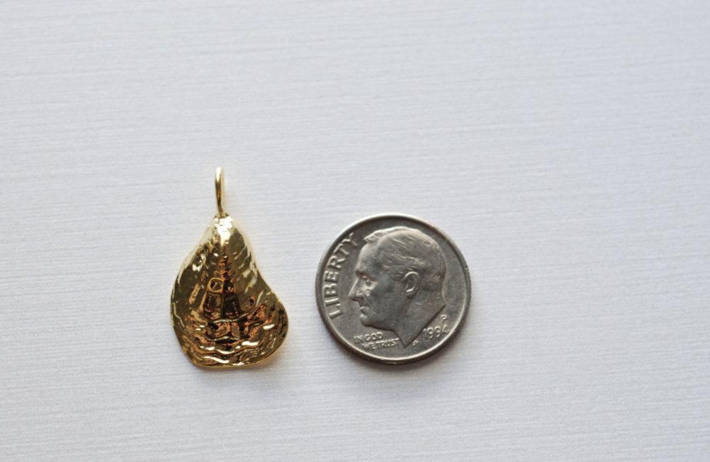 Matte Vermeil Gold Oyster Shell Charm - 18k gold over 925 sterling silver sea shell charm, vermeil sea shell,sea shell charm,sea shell, 129 - HarperCrown