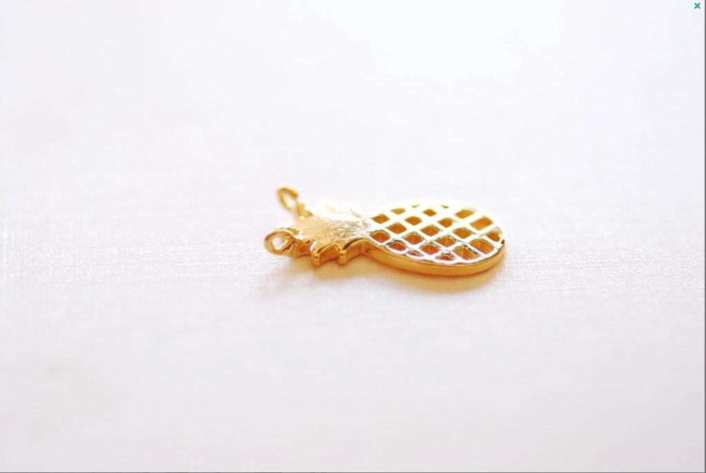 Matte Vermeil Gold Pineapple Connector Charm- 18k gold plated 925 Sterling Silver, Hawaiian Gold Pineapple Charm, Pineapple Fruit Charm, 260 - HarperCrown