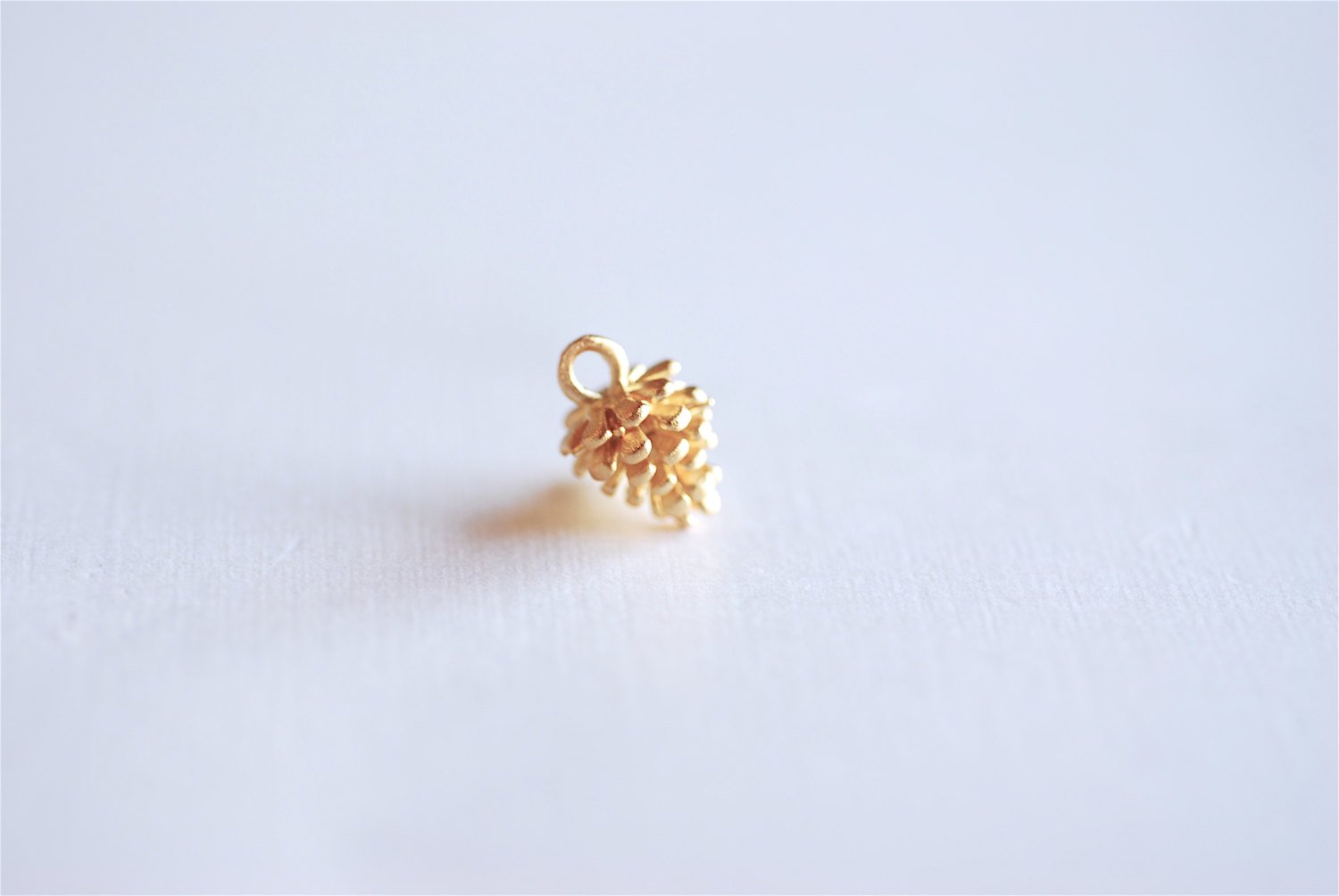 Matte Vermeil Gold Pinecone Charm- 18k gold over Sterling Silver Pine Cone Pendant, Small Conifer Tree Charm, Nature Forest Woodland, 290 - HarperCrown