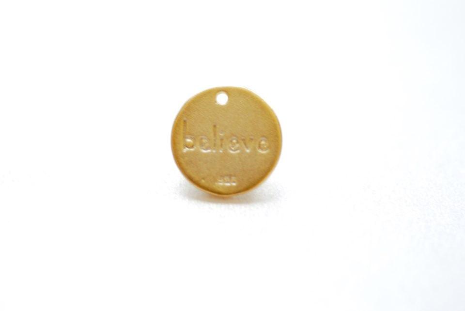 Matte Vermeil Gold Round BELIEVE Disc- 18k gold plated over Sterling Silver, 12mm Round Silver Disc,, Vermeil Gold Round Blank Disc, 185 - HarperCrown