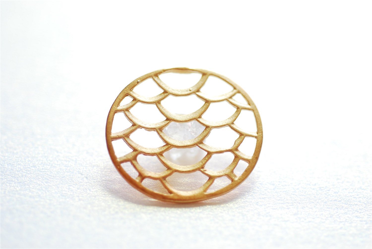 Matte Vermeil Gold Round Filigree Charm Connector- 18k gold plated Sterling Silver, Gold Scales Charm, Gold Round Connector, Link, 242 - HarperCrown