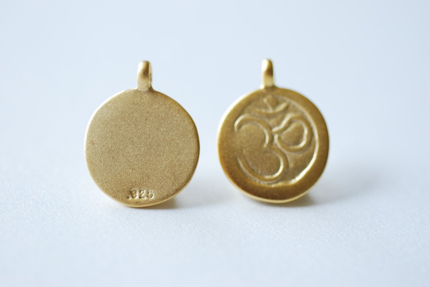 Matte Vermeil Gold Round Ohm Sanskrit Charm- 18k gold plated over Sterling Silver, Yoga Om pendant, Gold Om Disc, Vermeil Supplies, 204 - HarperCrown