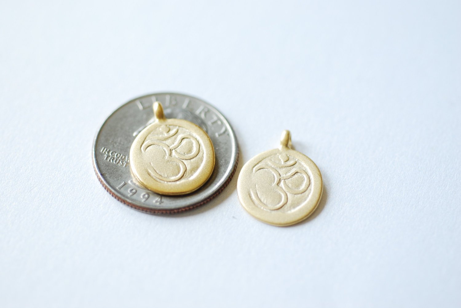 Matte Vermeil Gold Round Ohm Sanskrit Charm- 18k gold plated over Sterling Silver, Yoga Om pendant, Gold Om Disc, Vermeil Supplies, 204 - HarperCrown