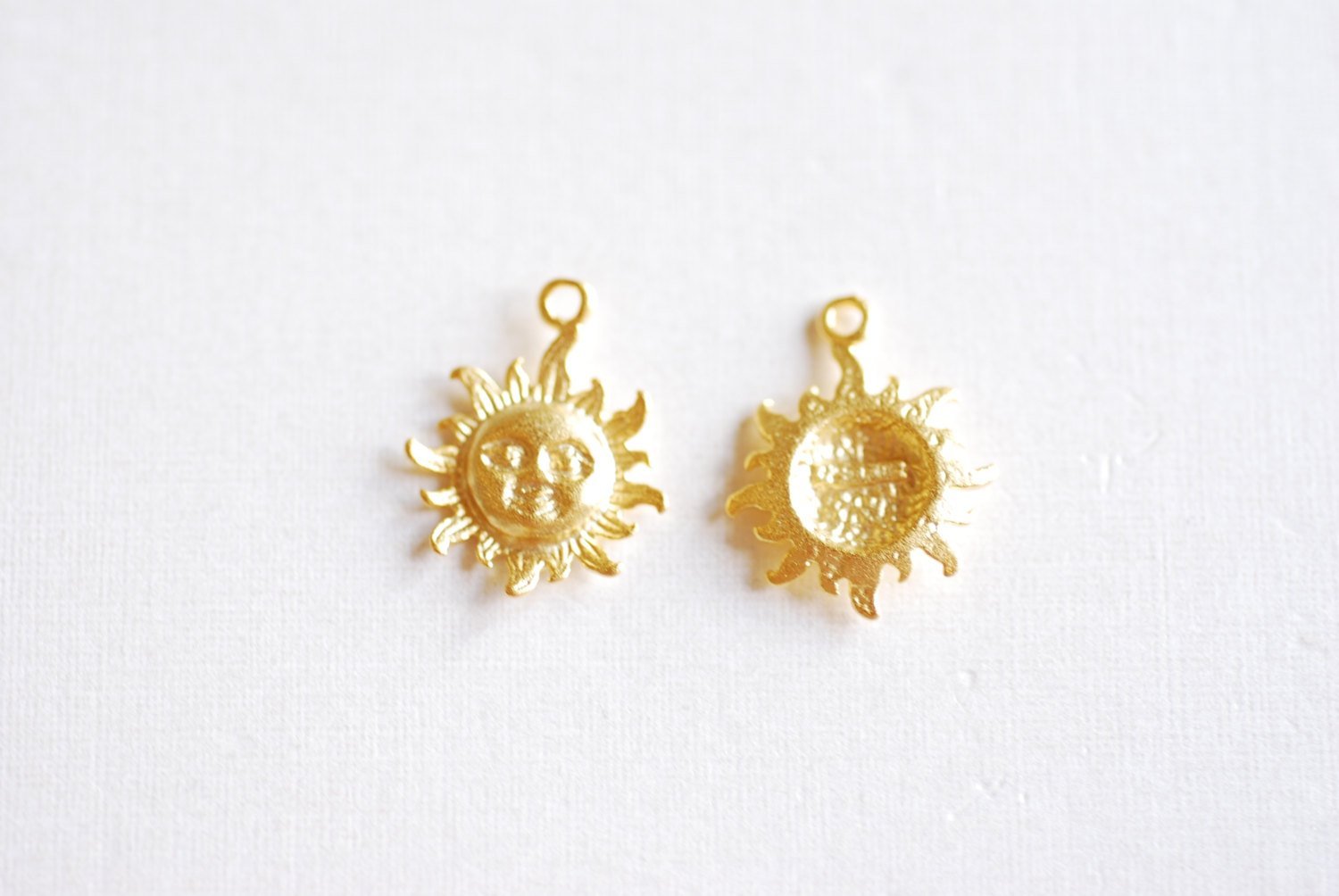 Matte Vermeil Gold Sunshine Charm Pendant- 18k gold over Sterling Silver Sun with Face, Gold Star, Starburst, Golden Sun Charm, Beads, 159 - HarperCrown