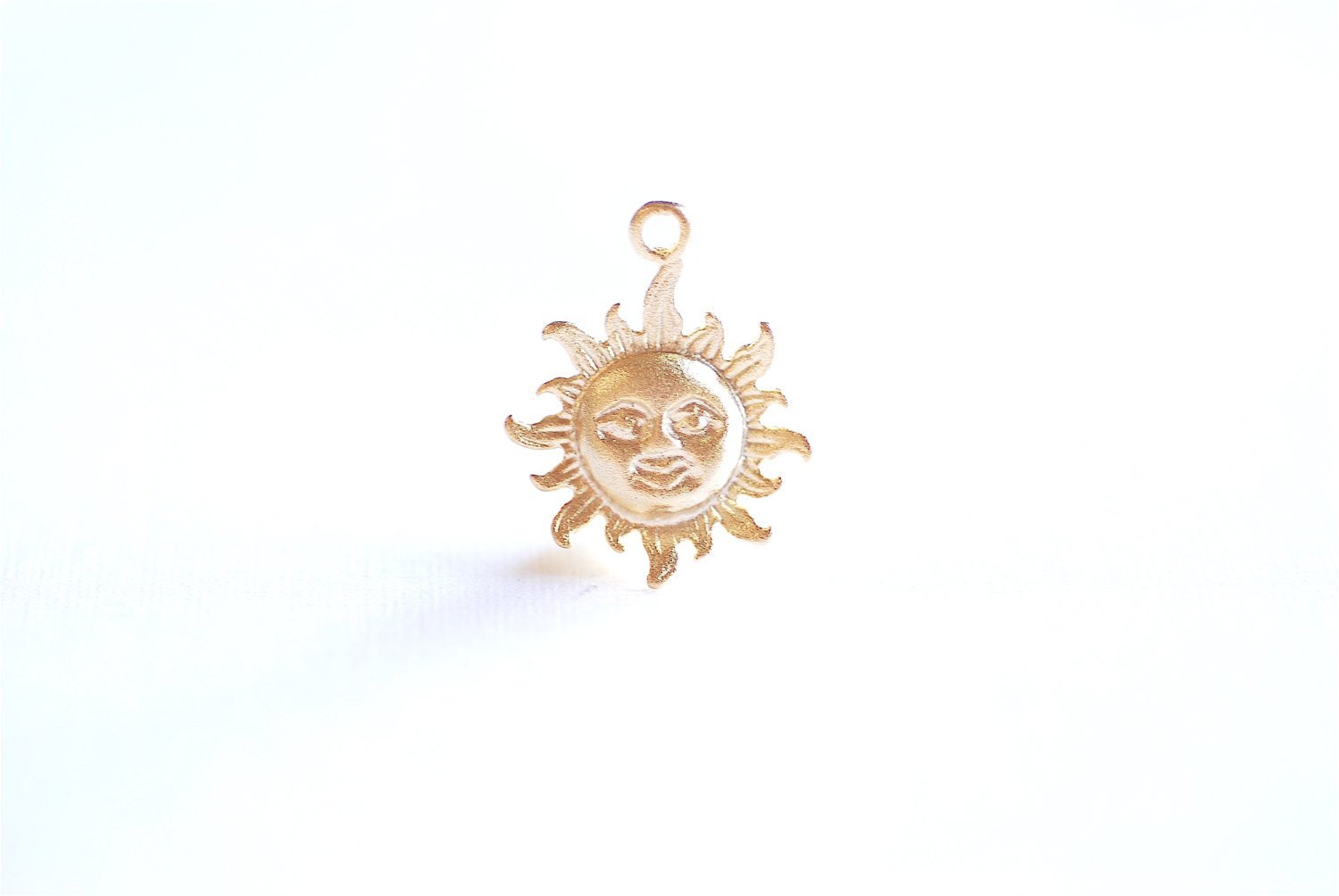 Matte Vermeil Gold Sunshine Charm Pendant- 18k gold over Sterling Silver Sun with Face, Gold Star, Starburst, Golden Sun Charm, Beads, 159 - HarperCrown