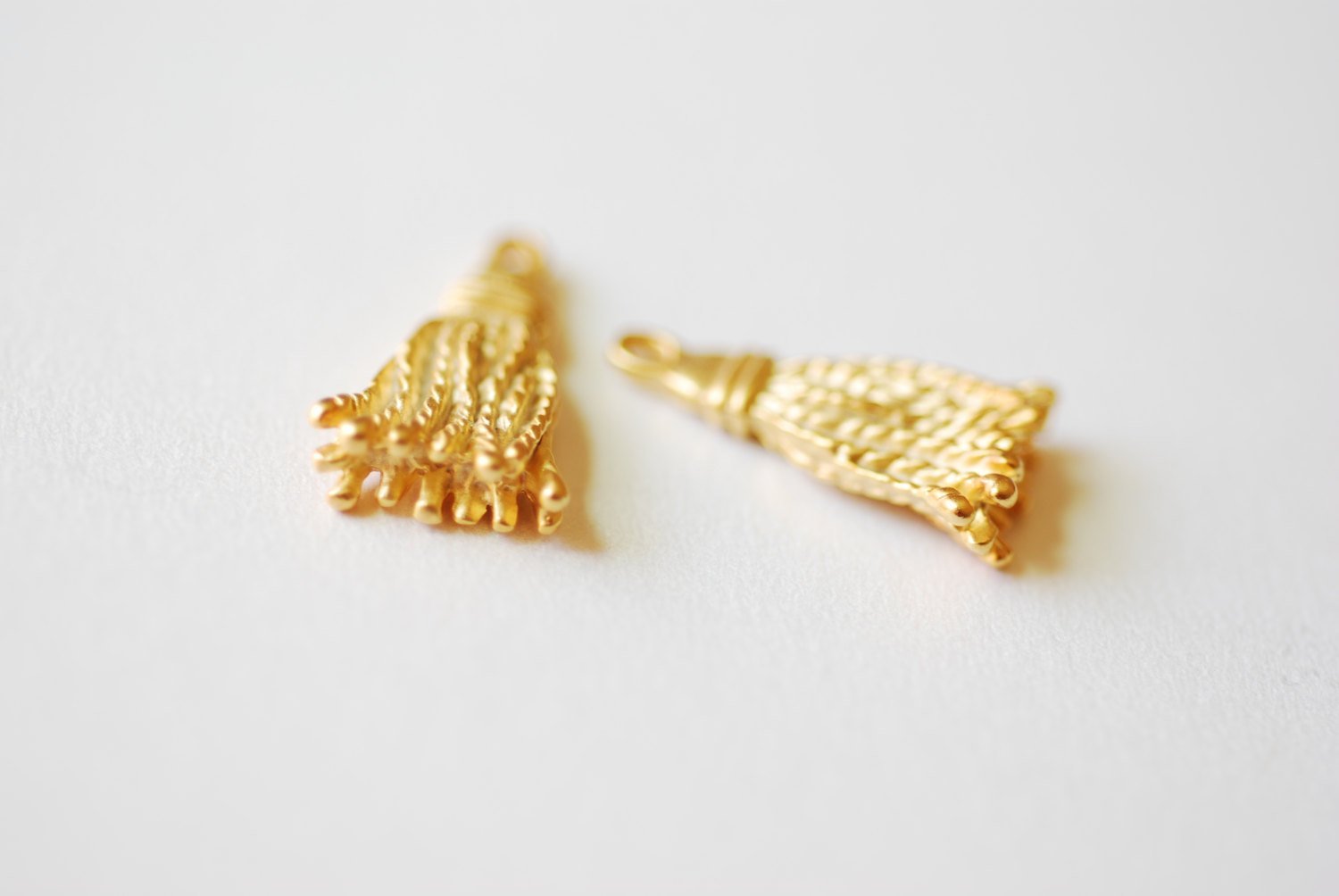 Matte Vermeil Gold Tassel Charm Pendant- 18k gold plated over Sterling Silver Tassel, gold Triangle Charm, Wholesale Beads, Bulk, 245 - HarperCrown