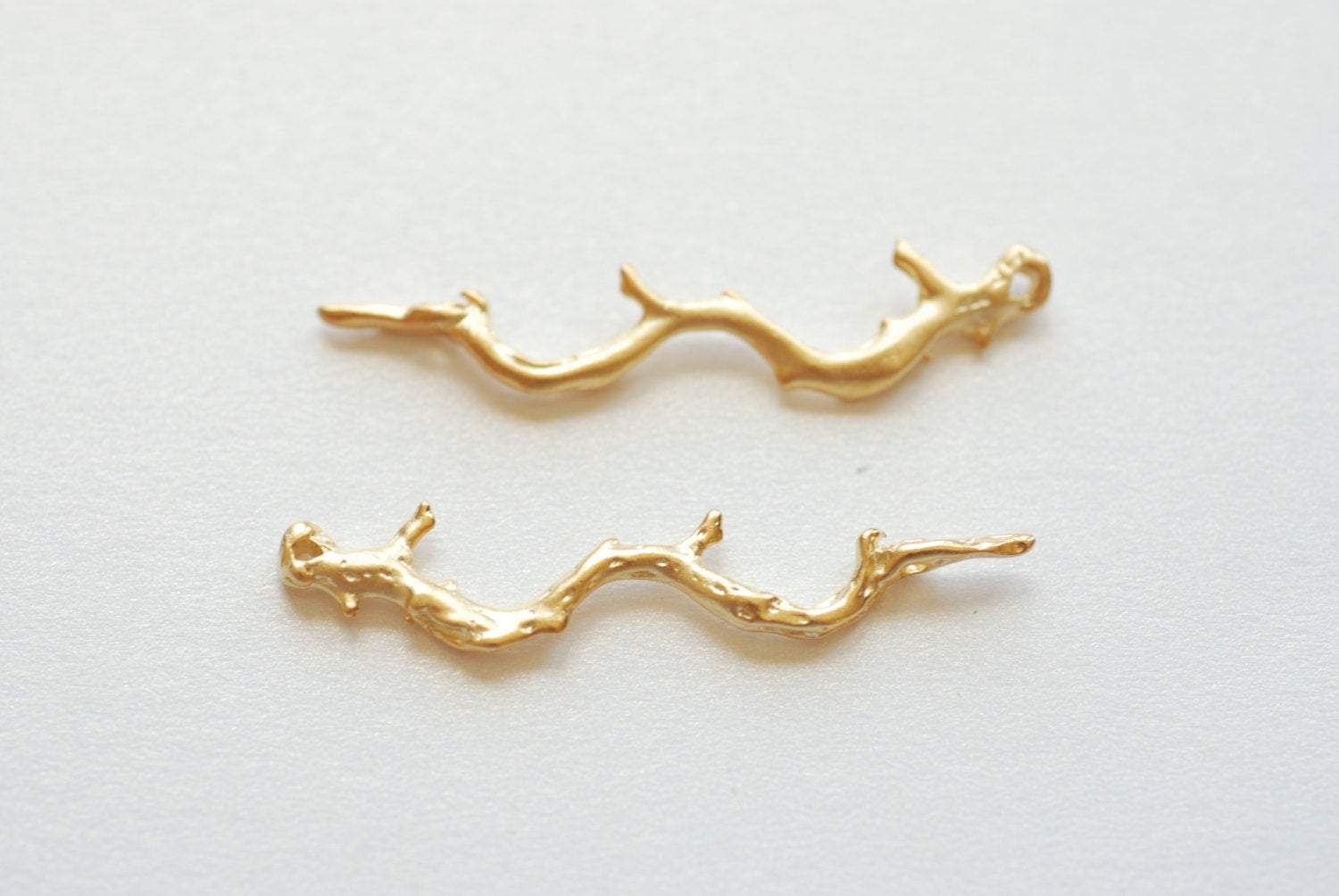 Matte Vermeil Gold Twig Branch Connector link Pendant- 18k gold over 925 sterling silver branch charm connector, branch connector - HarperCrown