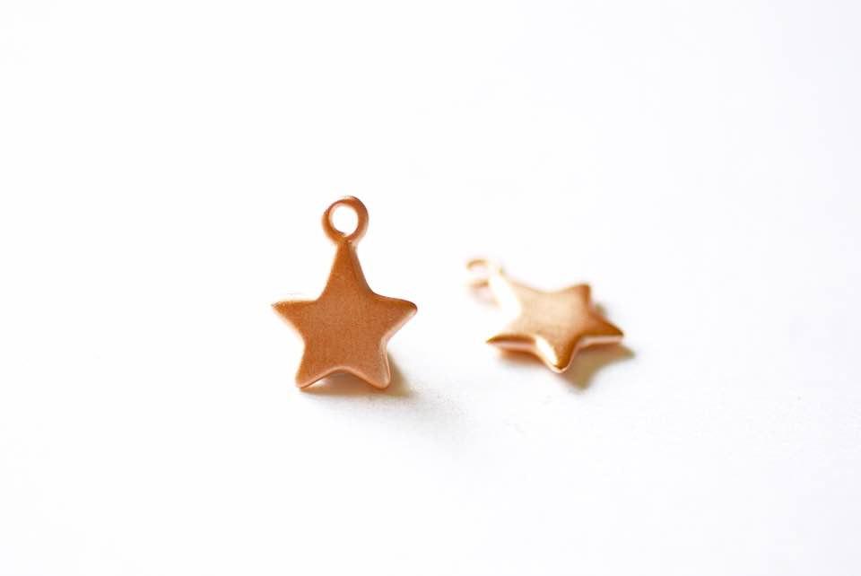 Matte Vermeil Rose Gold Star- 18k gold plated over Sterling Silver Star Charm, Gold Star Stamping Blanks, Reversible Star, Gold Star beads - HarperCrown