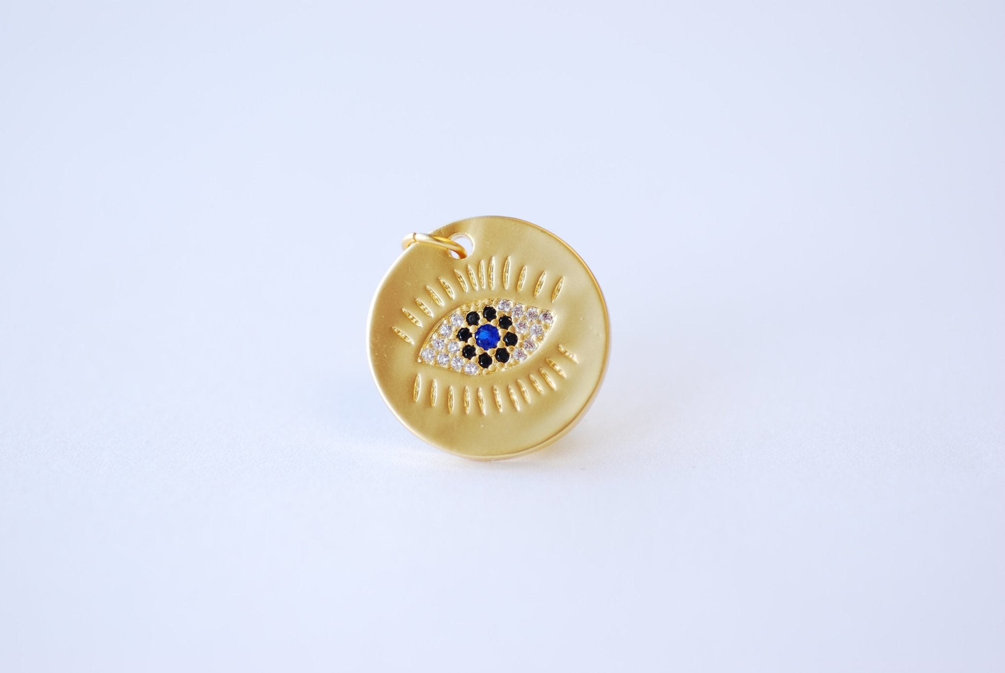 Micro Pave CZ Charms - 16k Gold plated Brass, Gold Rainbow Round Evil Eye Hamsa Hand Cowrie Cowry shell, Multi color CZ Stone Charms, 306 - HarperCrown