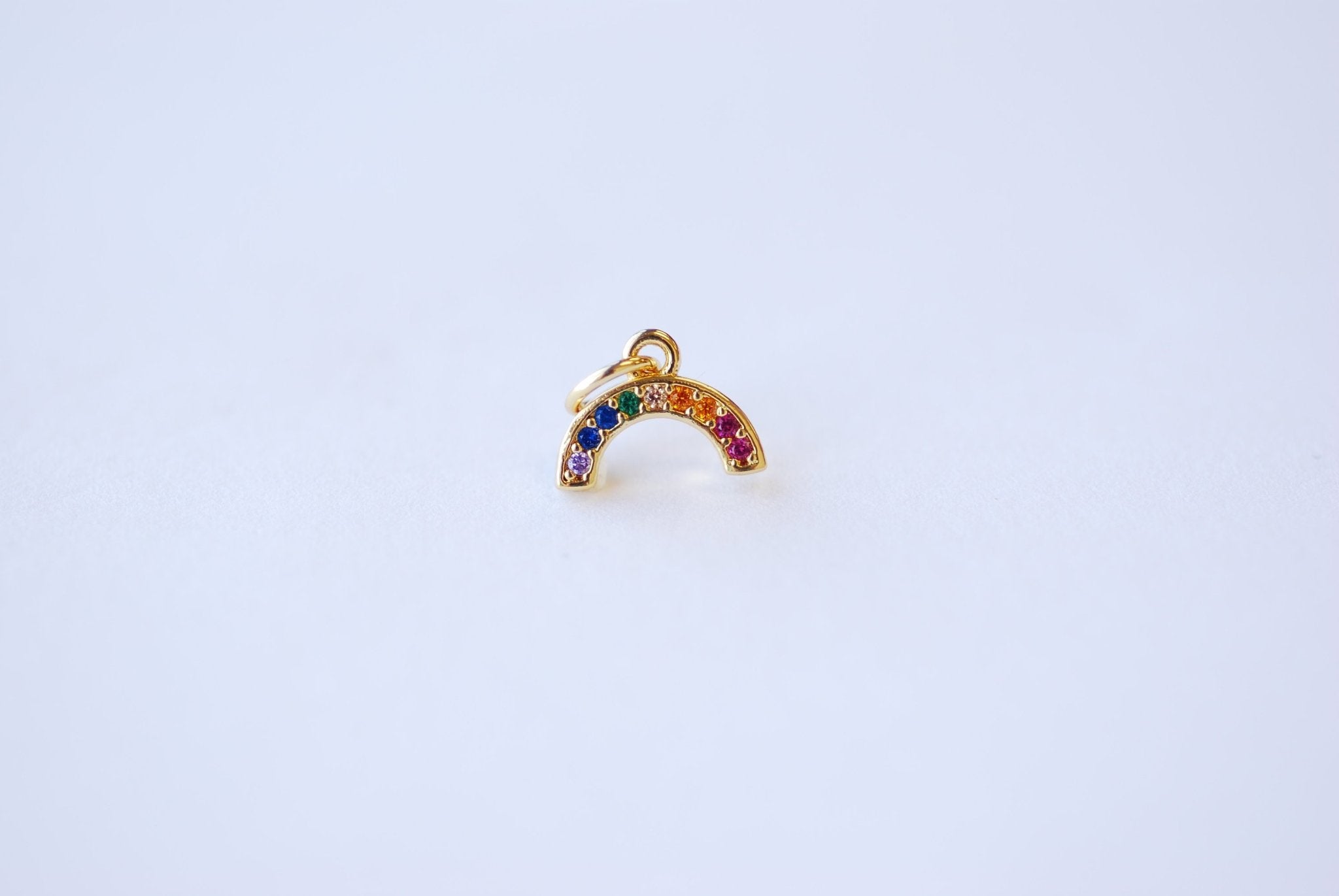 Micro Pave CZ Charms - 16k Gold plated Brass, Gold Rainbow Round Evil Eye Hamsa Hand Cowrie Cowry shell, Multi color CZ Stone Charms, 306 - HarperCrown