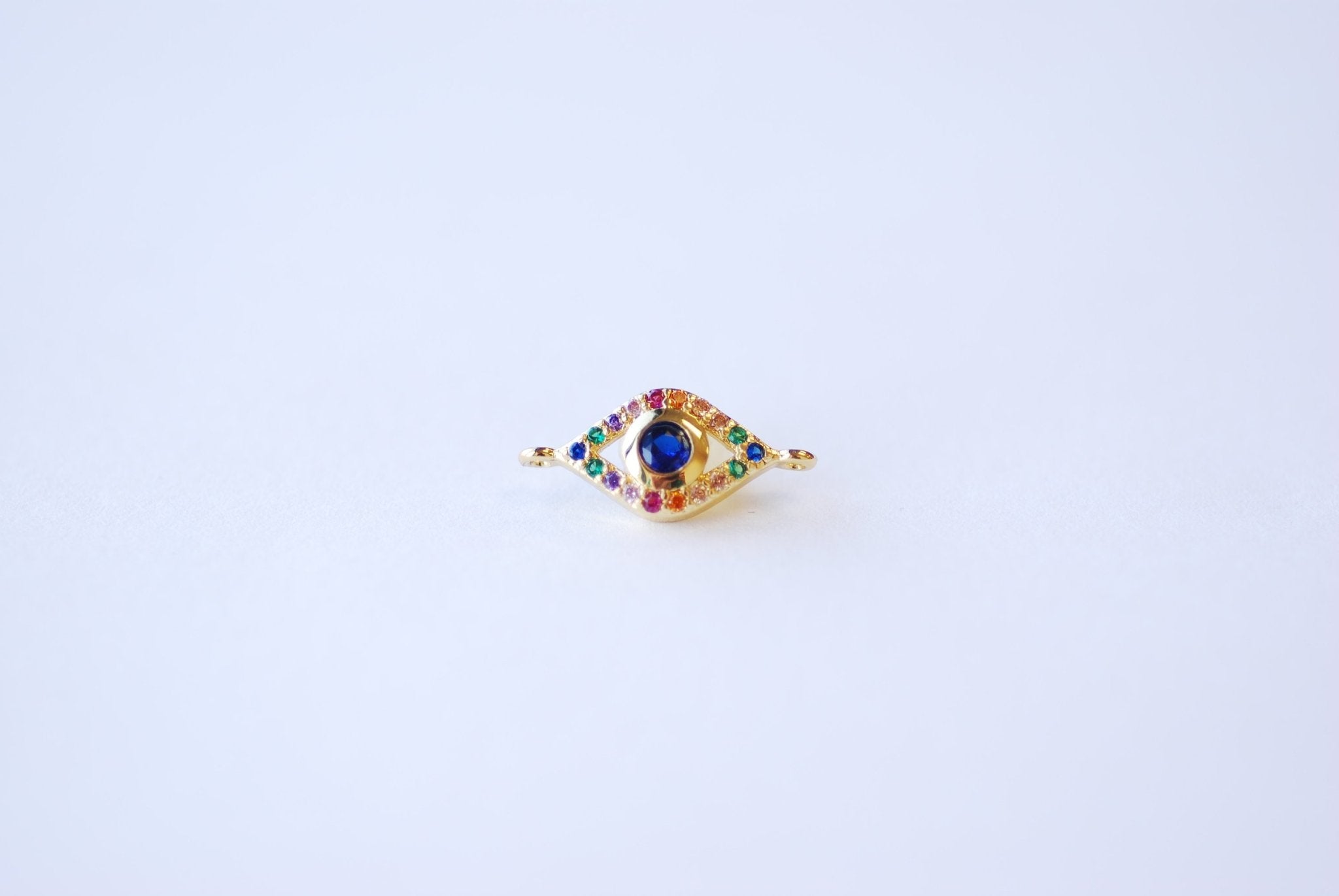 Micro Pave CZ Charms - 16k Gold plated Brass, Gold Rainbow Round Evil Eye Hamsa Hand Cowrie Cowry shell, Multi color CZ Stone Charms, 306 - HarperCrown