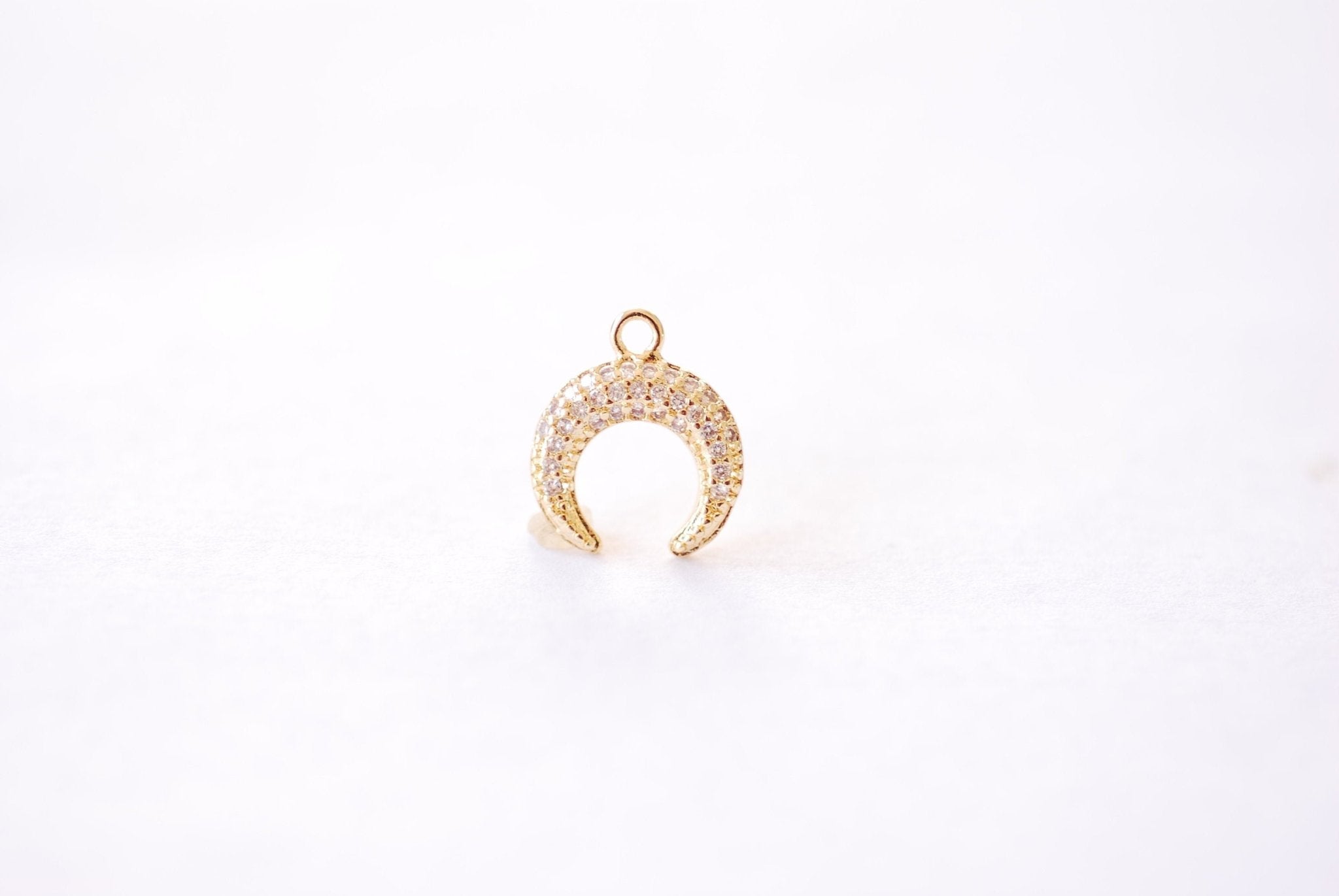 Moon Cubic Zirconia Charm - 16k Gold plated Brass Micro Pave CZ Half Moon Crescent Waning Moon Eclipse Celestial Wholesale Pendant B203 - HarperCrown