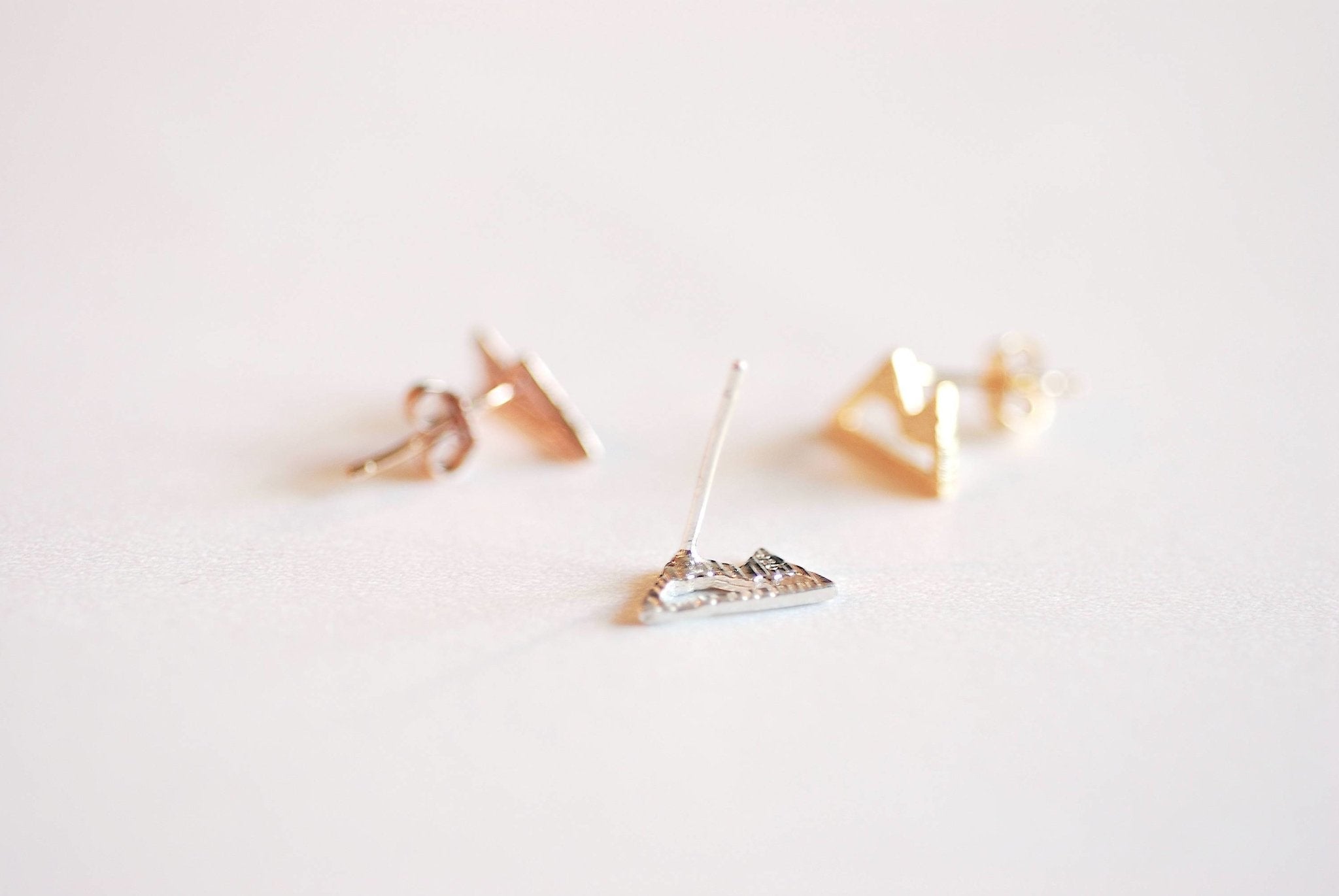 Mountain Stud Earrings- 925 Sterling Silver, Gold, Rose Gold, Ski Earrings, Hiking Earrings, Snow summit, Stud Earrings, mountain jewelry - HarperCrown