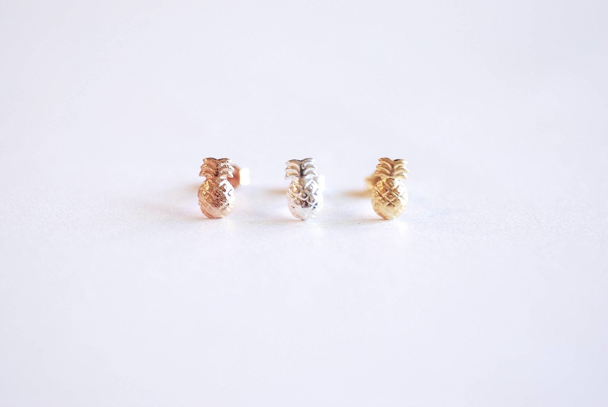 Pineapple Stud Earrings- 925 Sterling Silver, Gold, Rose Gold, Tiny Pineapple earrings, Tropical Earrings, Bridesmaid Gift, Jewelry, Bulk - HarperCrown