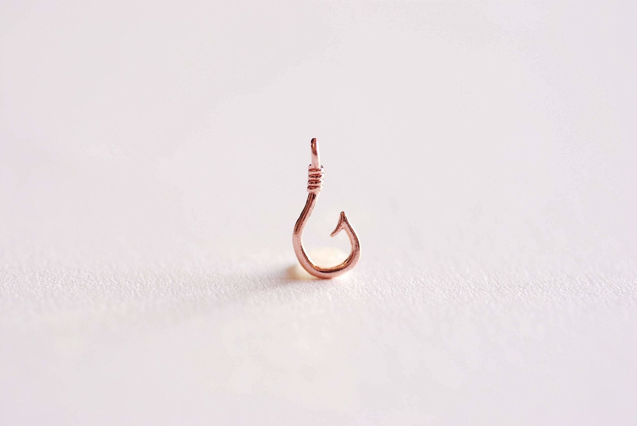 Pink Rose Gold Fish Hook Charm Pendant- 22k Rose Gold plated Sterling Silver, Fishing Hook, Nautical Charm, Fish Hook Connector, Anchor, 363 - HarperCrown