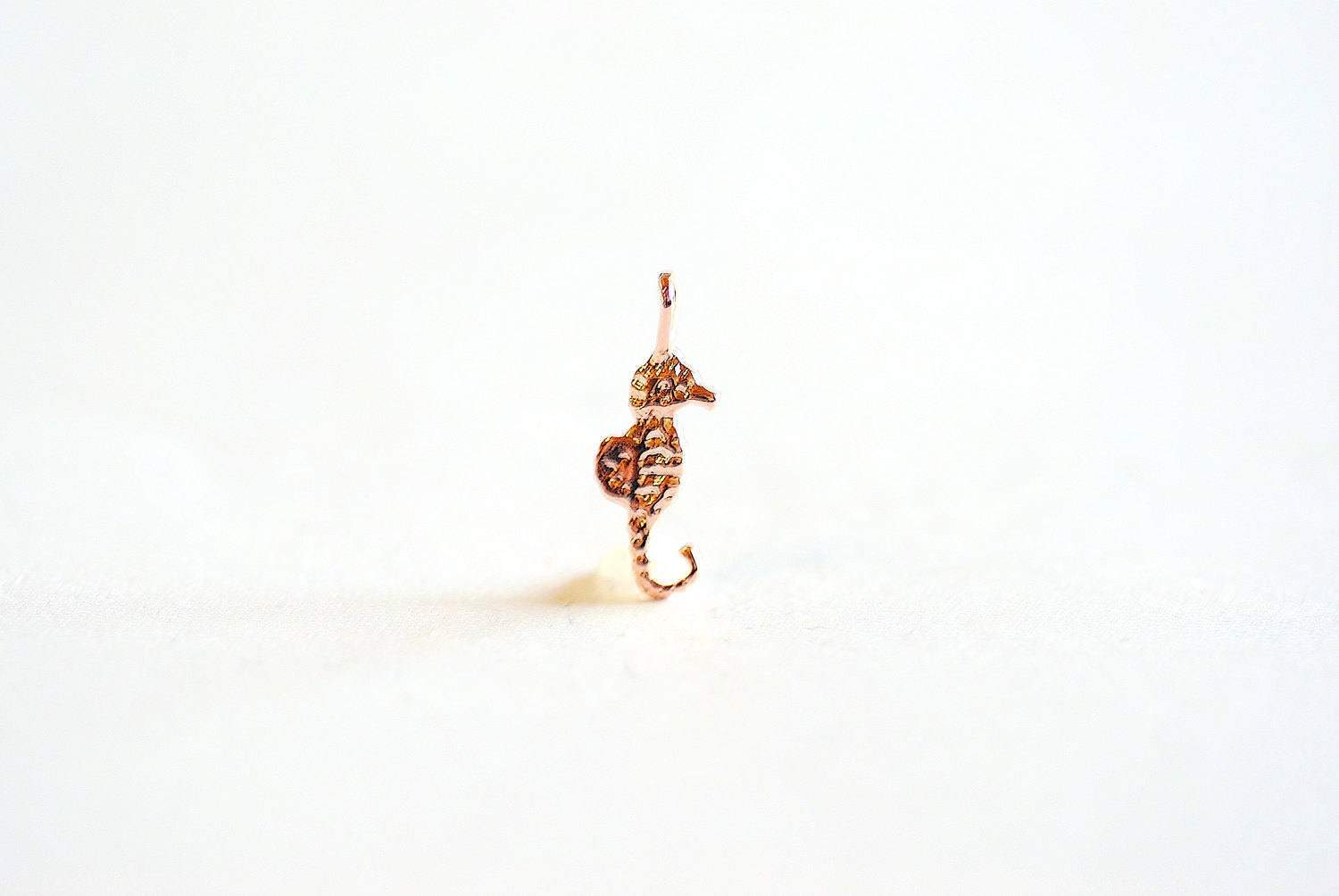 Pink Rose Gold Seahorse- 22k gold over sterling silver Seahorse Charm, Vermeil Rose Gold Sea life Charm, Gold Seahorse creature charm, 141 - HarperCrown