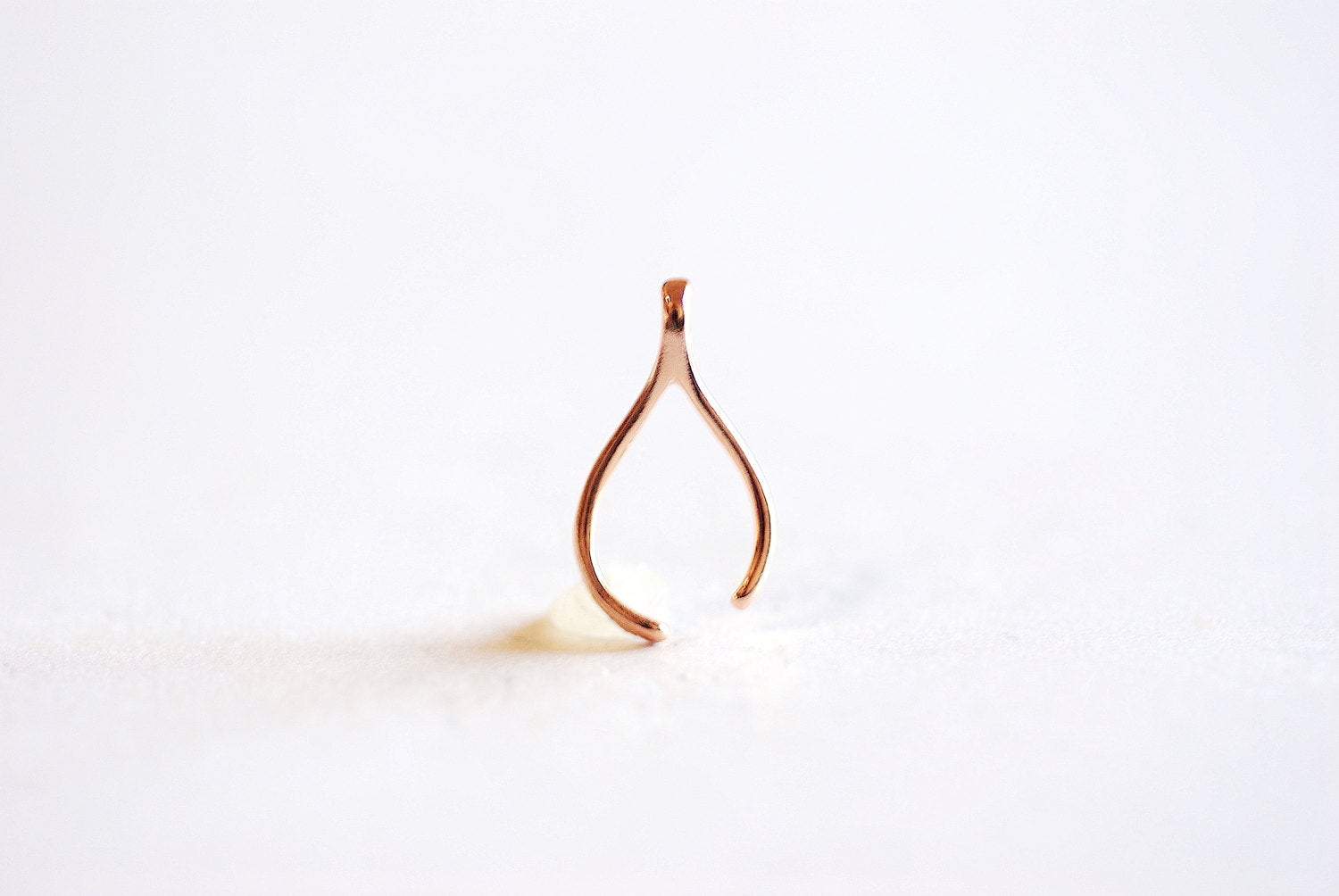 Pink Rose Gold Uneven Wishbone Charm- Vermeil 22k Gold plated Sterling Silver Uneven Wishbone Charm, Wishbone Charm, Gold Lucky Wishbone,320 - HarperCrown