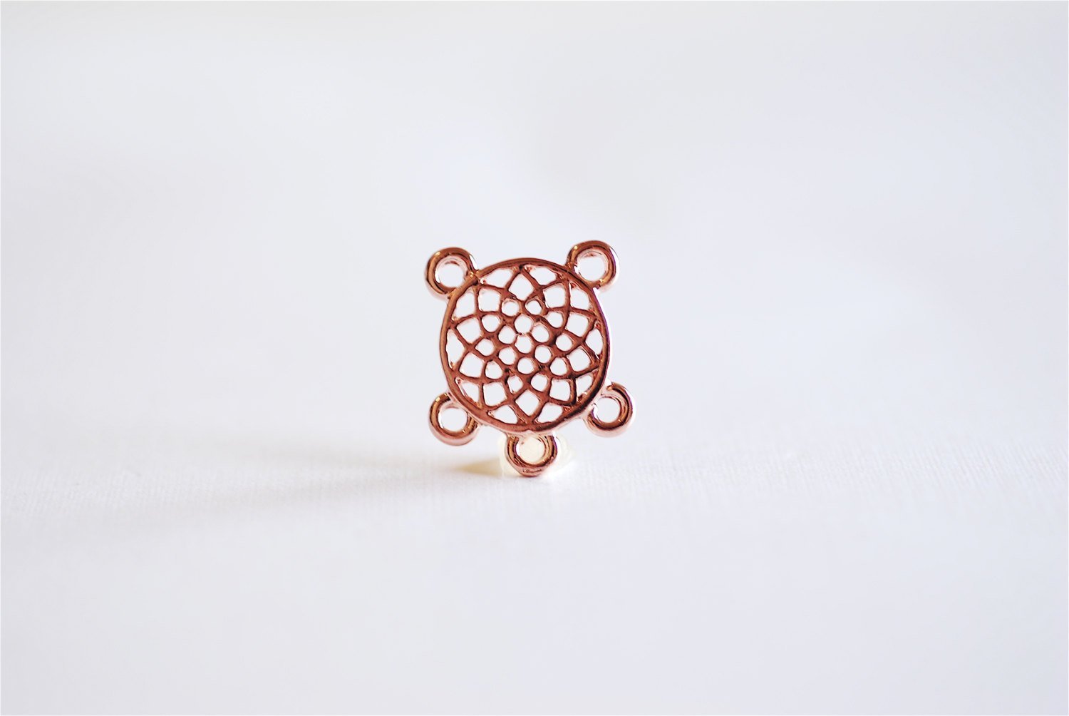 Pink Rose Gold Vermeil Dreamcatcher Connector Charm- 18k gold over Sterling Silver Dream Catcher, Native American Dream Catcher, bulk, 272 - HarperCrown