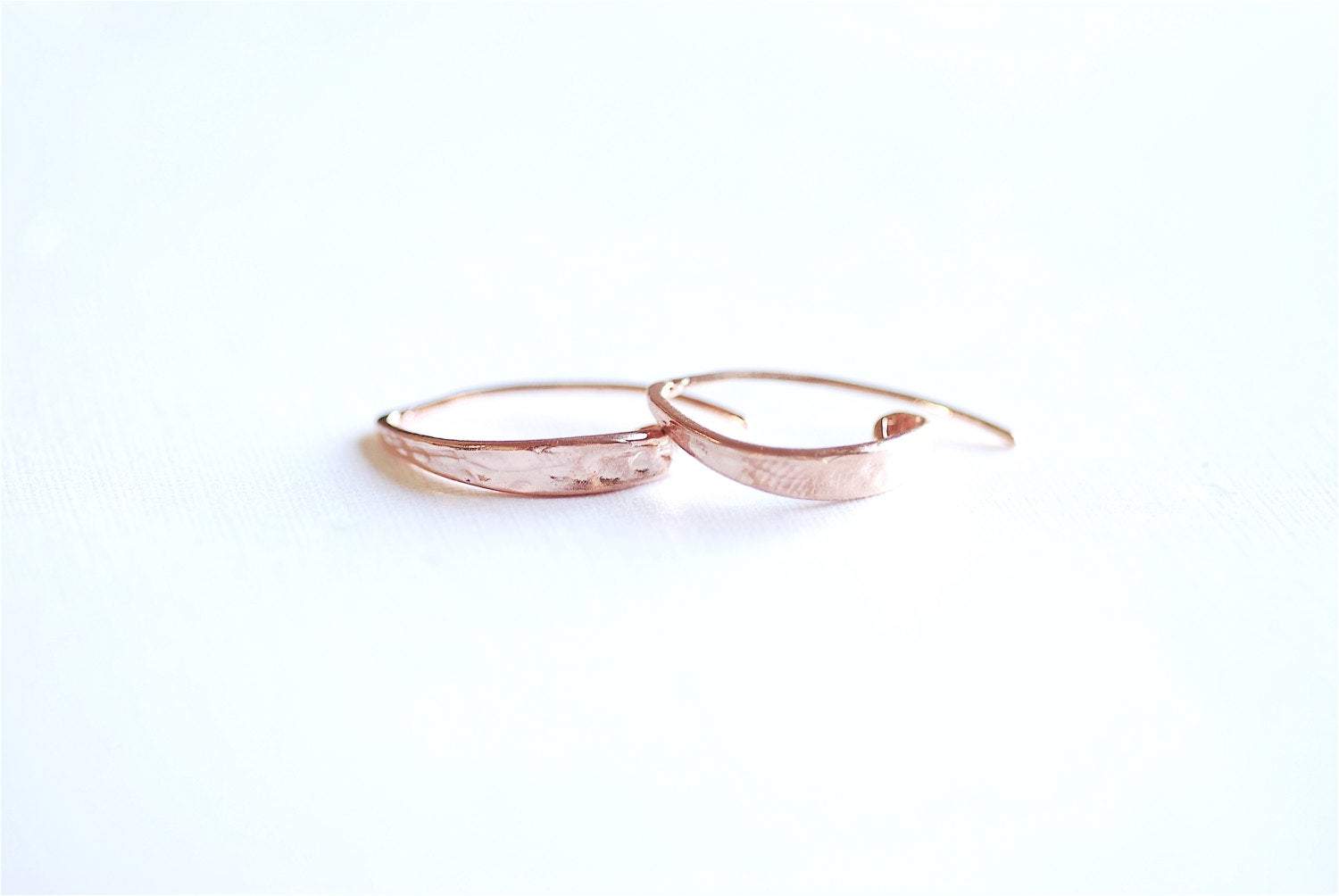 Pink Rose Gold Vermeil Flattened Front Earwires- hammered flat front ear hooks, Earring Components, Gold Ear Hooks, Rose Gold Earrings, 108 - HarperCrown