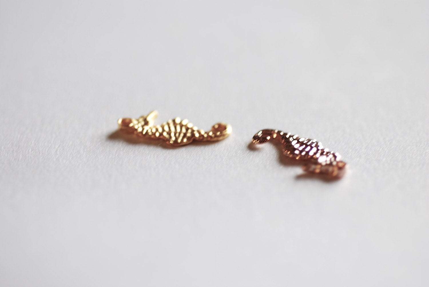 Pink Rose Gold Vermeil Seahorse Charm- 22k gold plated Sterling Silver, Gold Sea life Charm, Gold Sea creature charm, gold plated charms,142 - HarperCrown