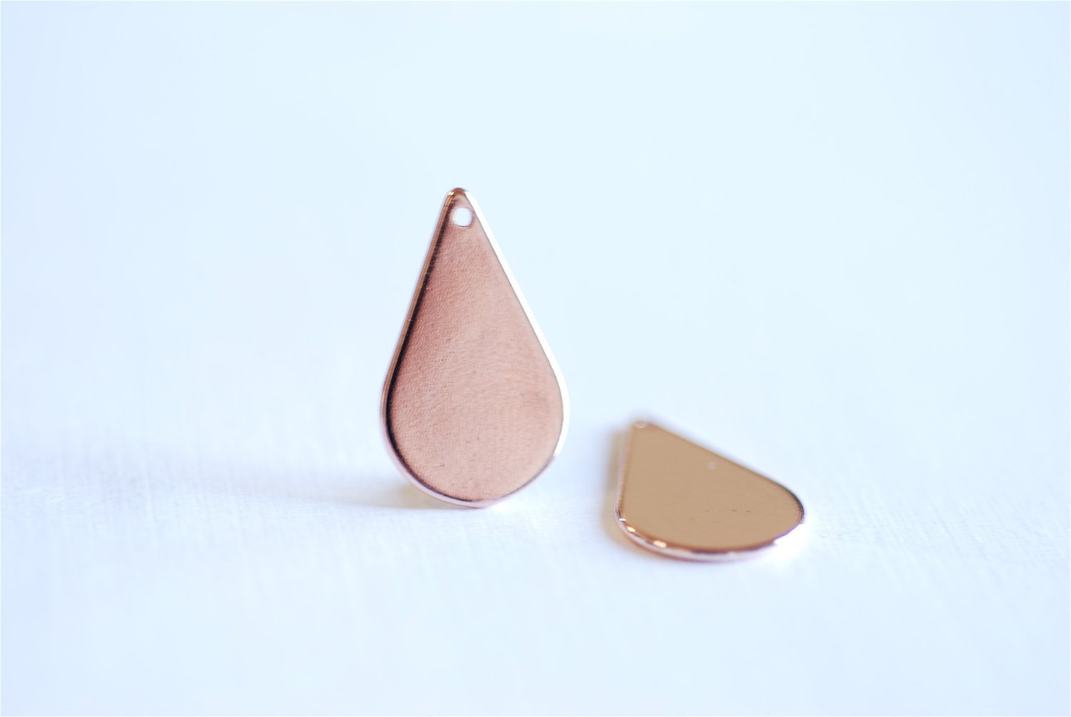 Pink Rose Gold Vermeil Teardrop Charm Pendant- 22k gold plated Oval Charm Pendant, Gold Flat Teardrop, Tear drop Charm, Stamping, Beads, 297 - HarperCrown