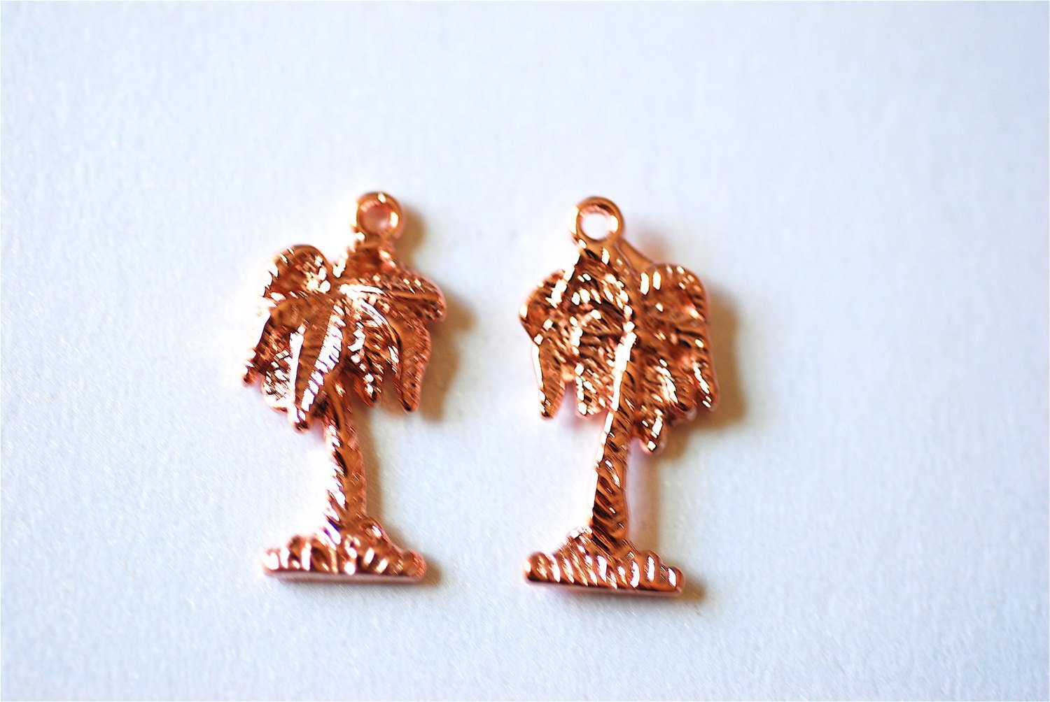 Pink Rose Gold Vermeil Tropical Palm Tree Charm Pendant- 18k gold plated over Sterling Silver, Gold Coconut Tree, Gold Pine Tree Charm, 237 - HarperCrown