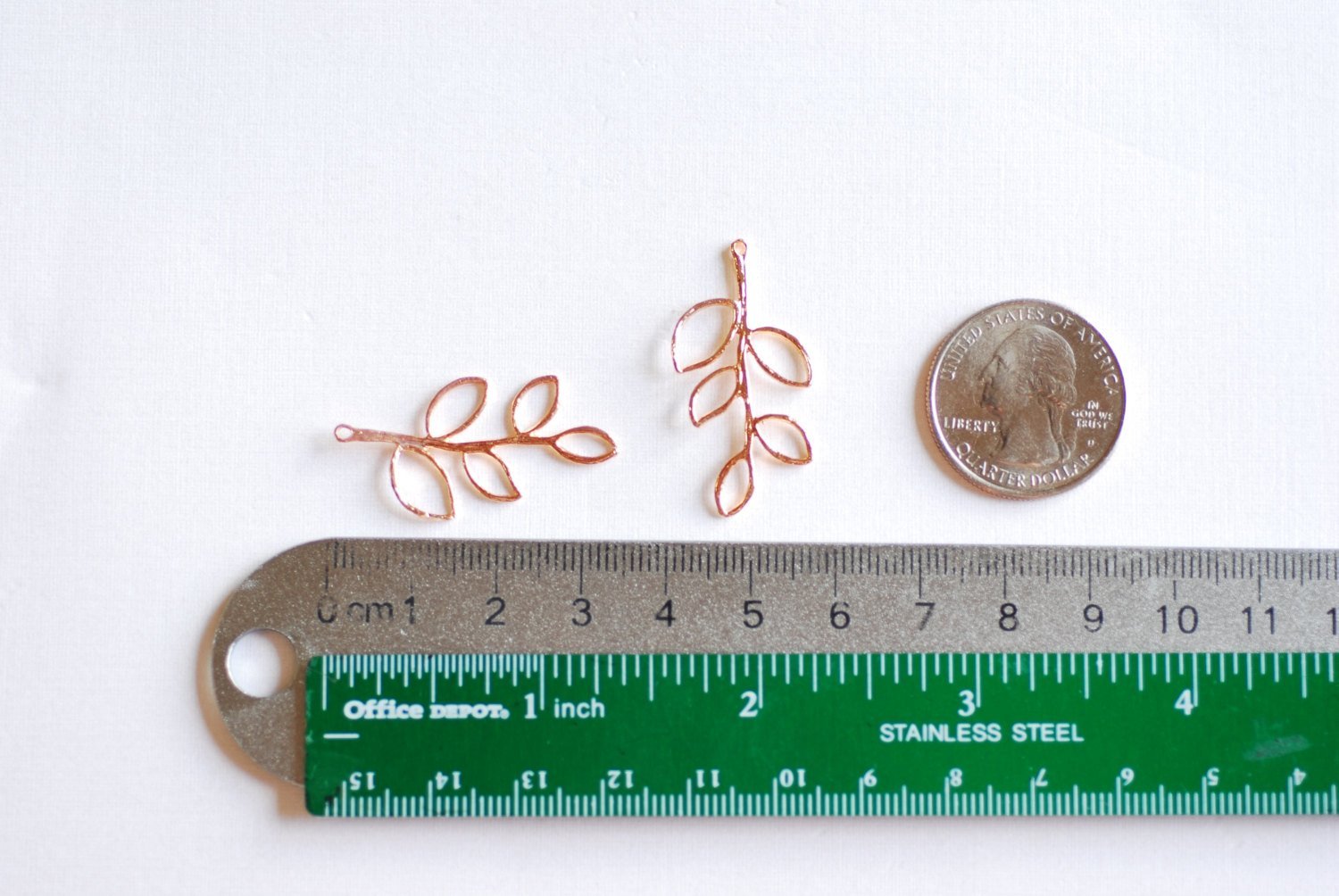 Pink Rose Gold Vermeil Twig Tree Branch Leaf Connector Charm- 18k gold over Sterling Silver Leaf Connector Link Spacer, Tree, Flower, 10 - HarperCrown