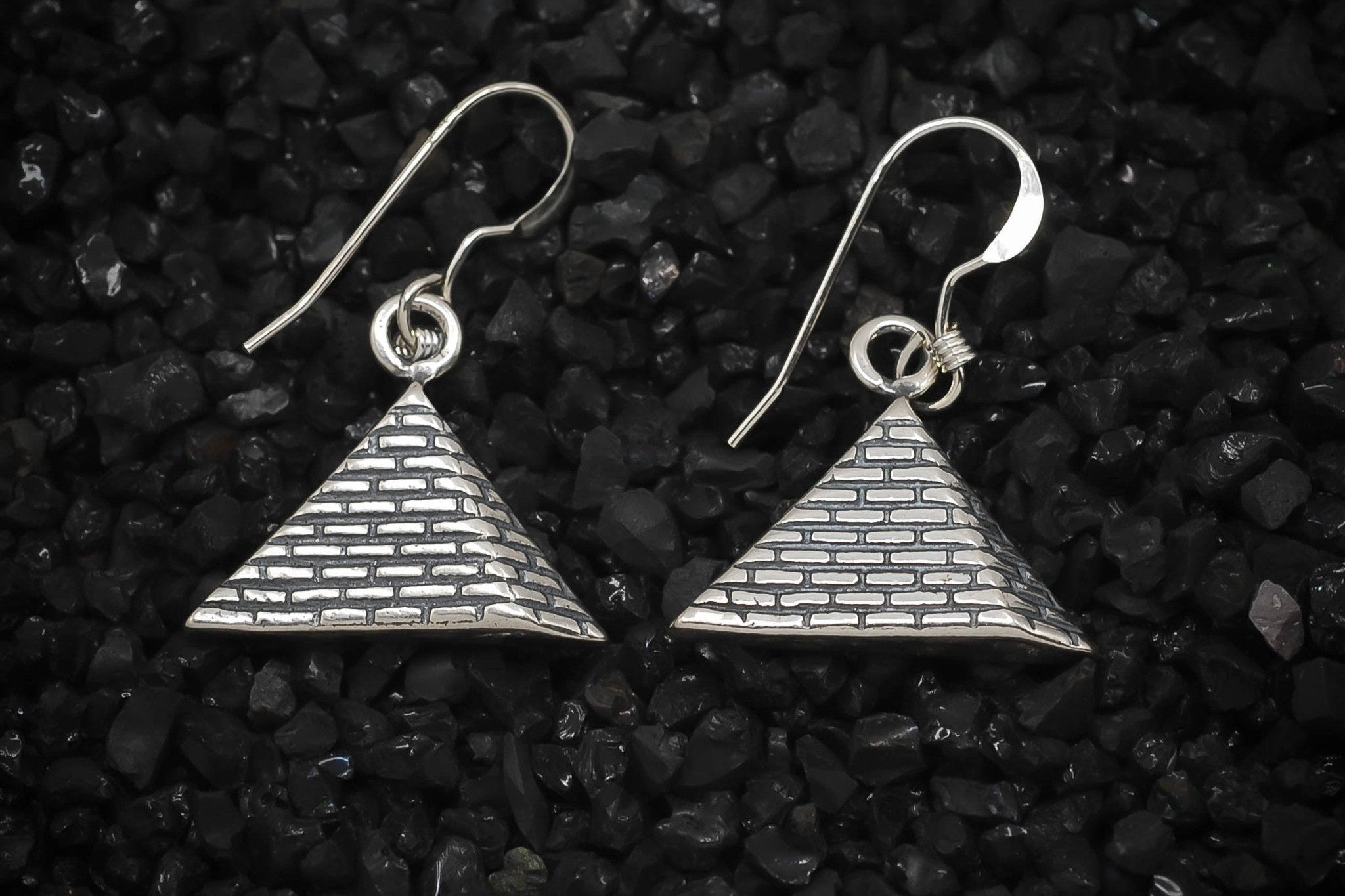 Pyramid Earrings of Ancient Egypt | 925 Sterling Silver, Oxidized | Earrings - HarperCrown