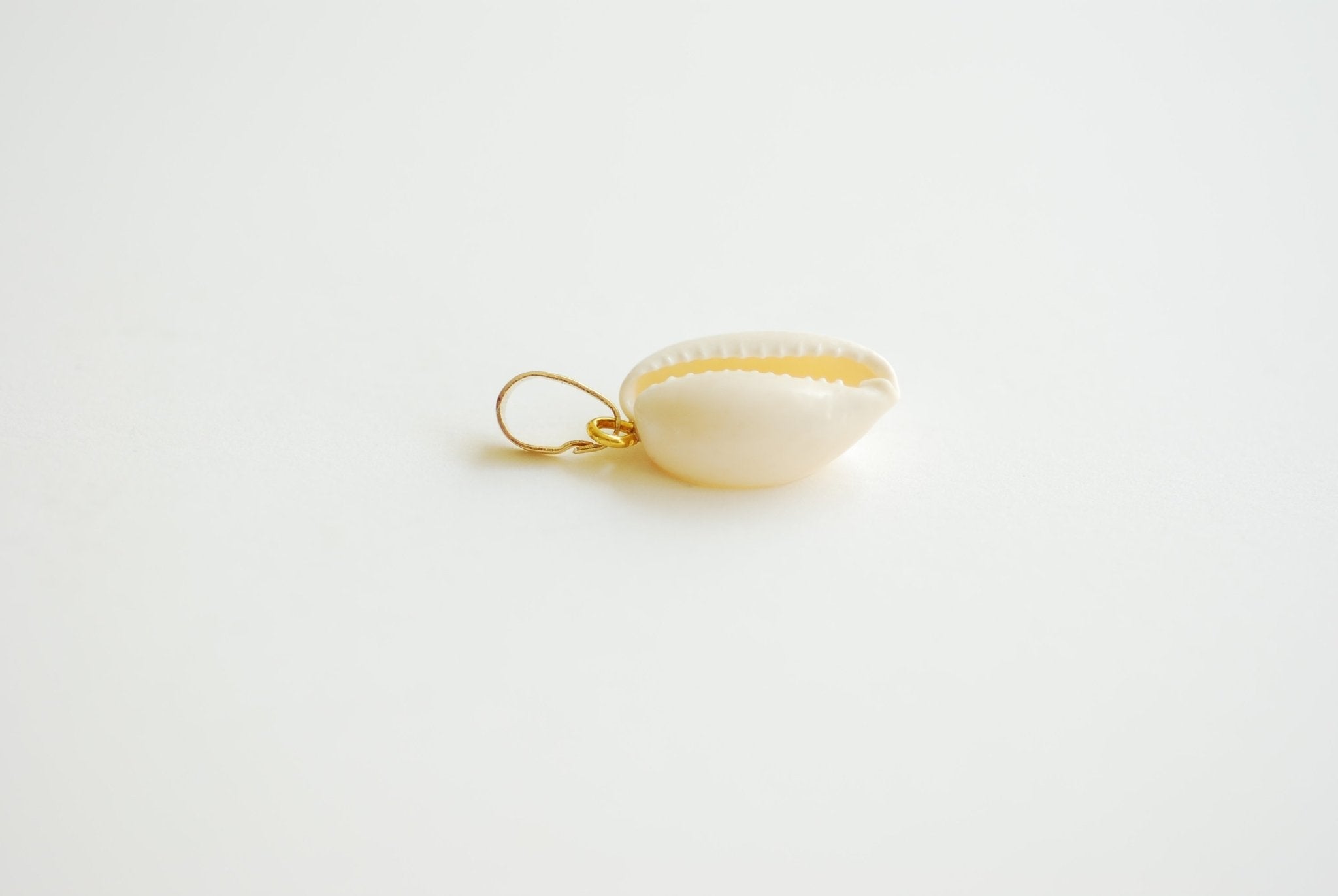 Real Natural Cowrie Shell with Attached Bail- 14k Gold Filled Locket Bail, Twisted peg drop eye bail, Cowry Shell, beach seashell charm - HarperCrown