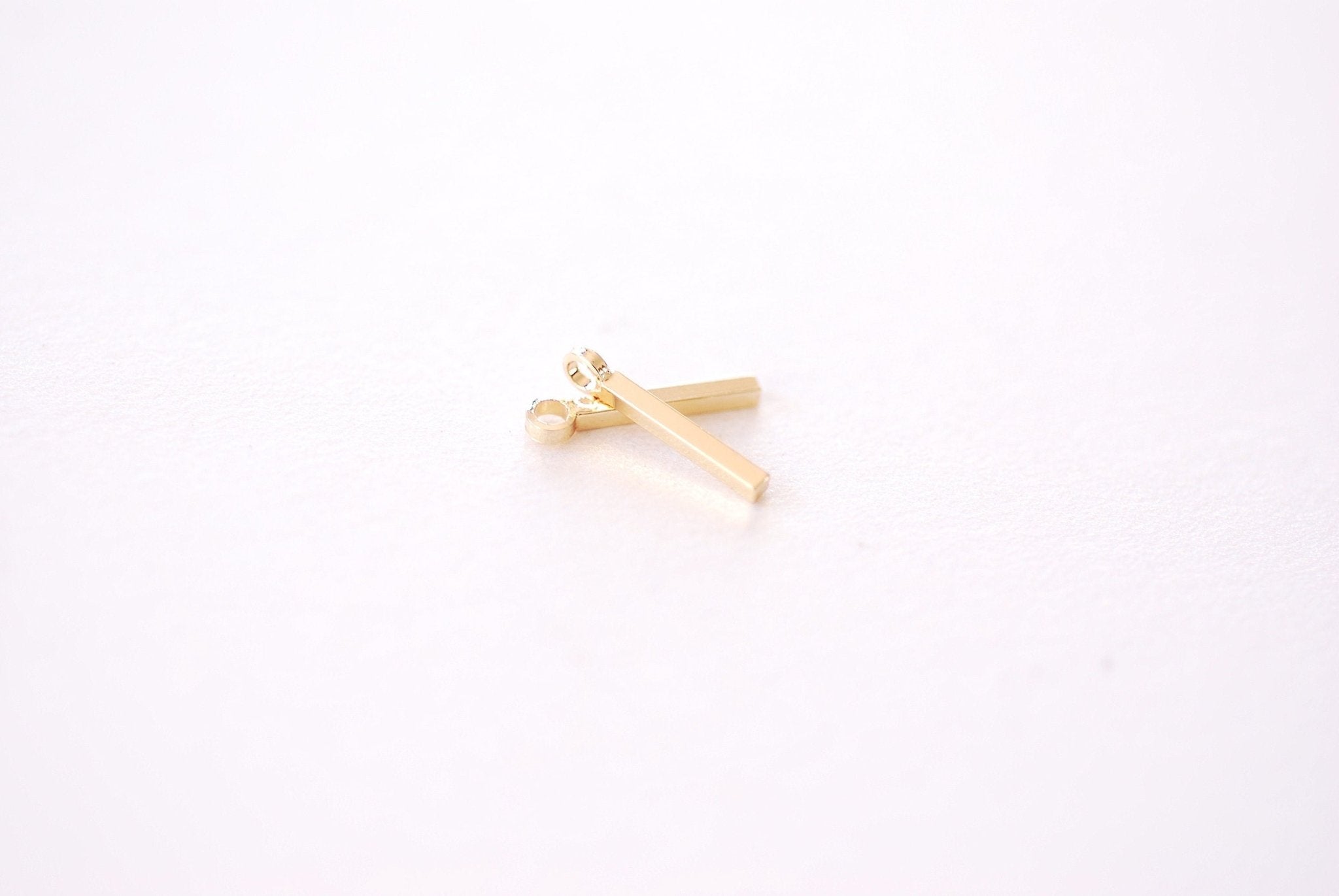 Rectangle Drop Bar 9mm Charm - 16k Gold Plated over Brass Small Bar Blank Column Dangle DIY HarperCrown Wholesale Brass Charms B158 - HarperCrown