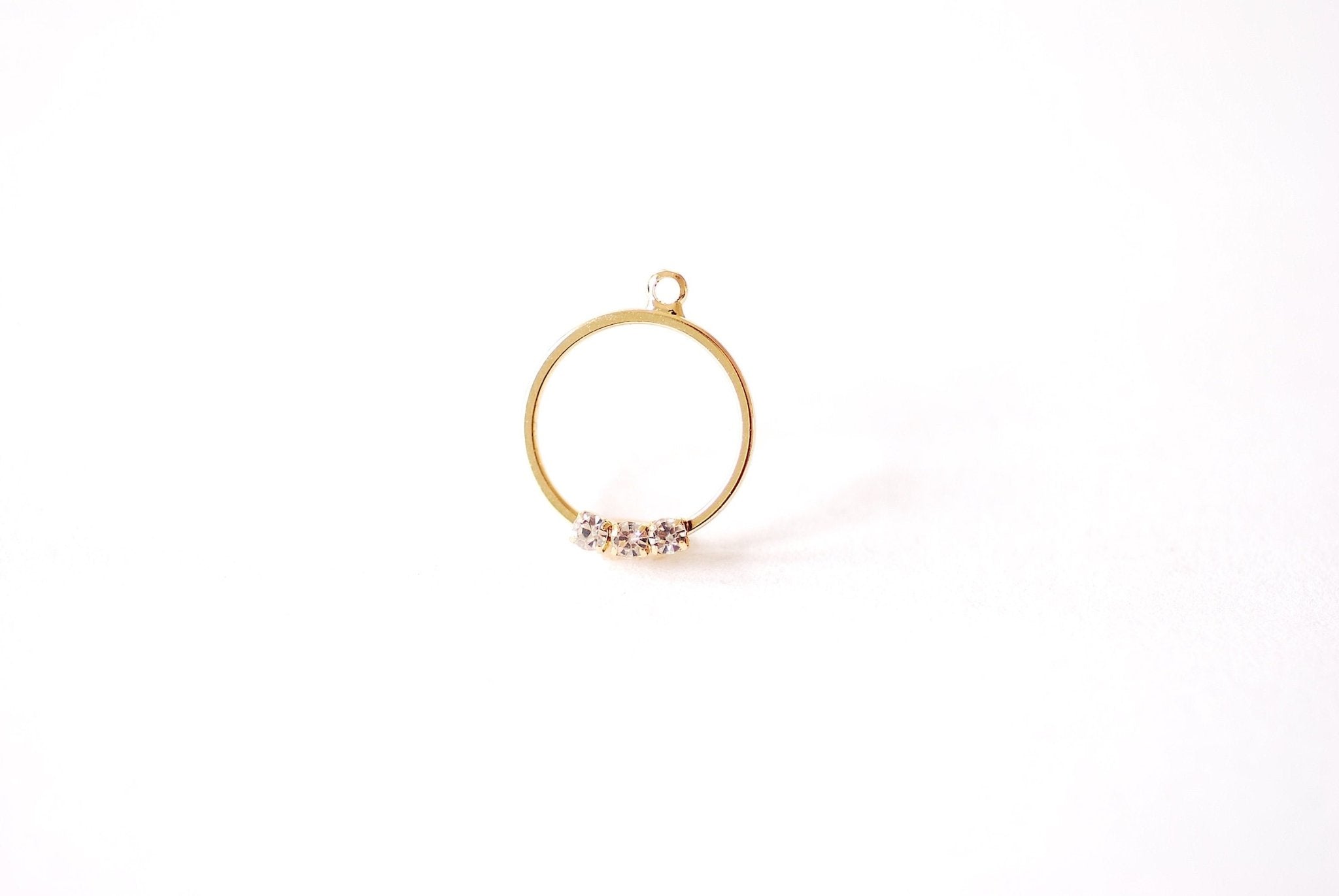 Ring Solitaire Cubic Zirconia Dangle Charm - 16k Gold Plated over Brass CZ Rhinestone Open Circle Ring Earring Dangle Wholesale Charms B170 - HarperCrown