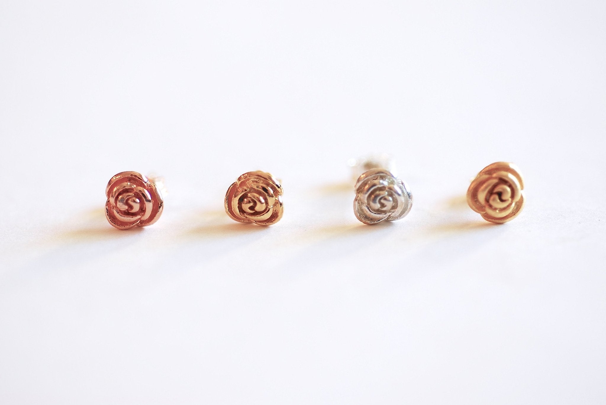 Rose Stud Earrings- Vermeil Gold, 925 Sterling Silver, Rose Gold, Flower Earrings, Dainty Earrings, Everyday Earrings, Rose Post Studs - HarperCrown