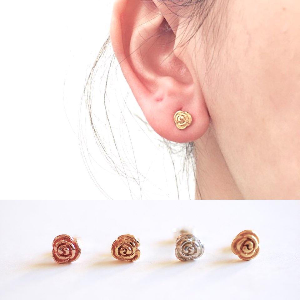 Rose Stud Earrings- Vermeil Gold, 925 Sterling Silver, Rose Gold, Flower Earrings, Dainty Earrings, Everyday Earrings, Rose Post Studs - HarperCrown