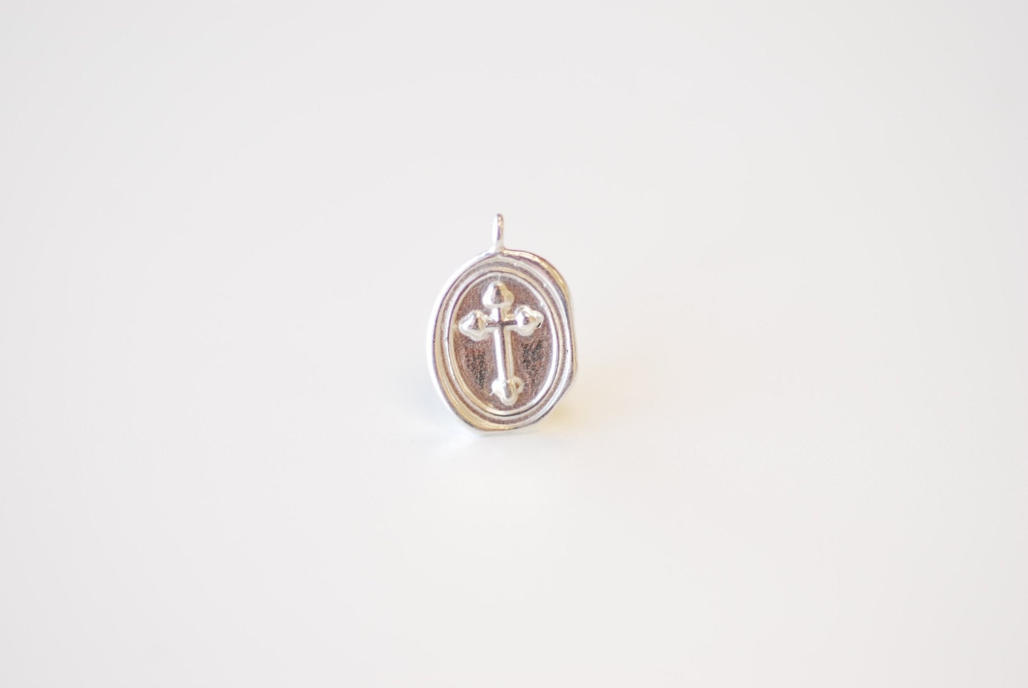 Round Cross Charm - Vermeil 18k gold plated over 925 sterling silver, Religious Cross Charm, Christian Catholic, Jewelry Component, 498 - HarperCrown