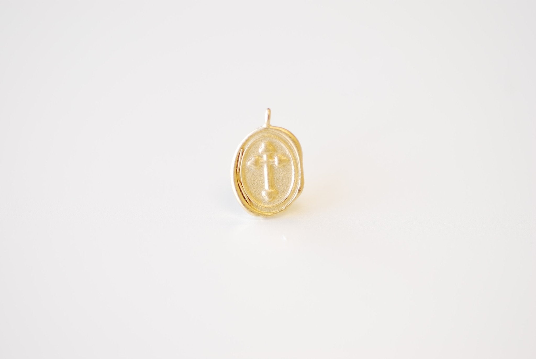 Round Cross Charm - Vermeil 18k gold plated over 925 sterling silver, Religious Cross Charm, Christian Catholic, Jewelry Component, 498 - HarperCrown