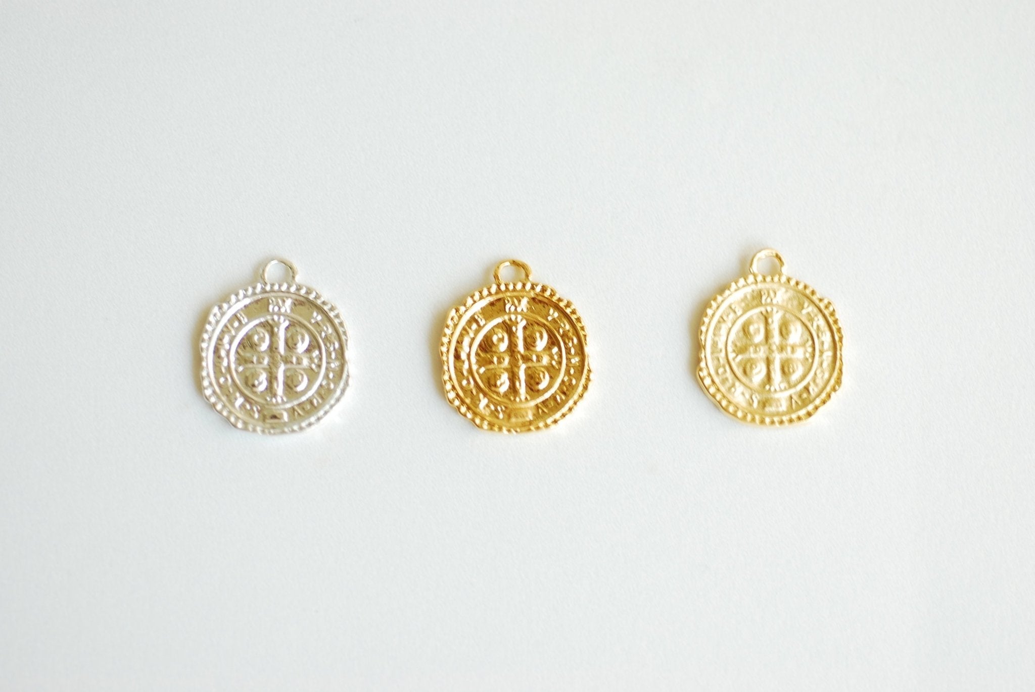 Round Cross Medallion Pendant- Vermeil 18k gold Plated over 925 Sterling Silver, Coin Medallion, Greek Coin, Catholic, Jesus Christ, 478 - HarperCrown