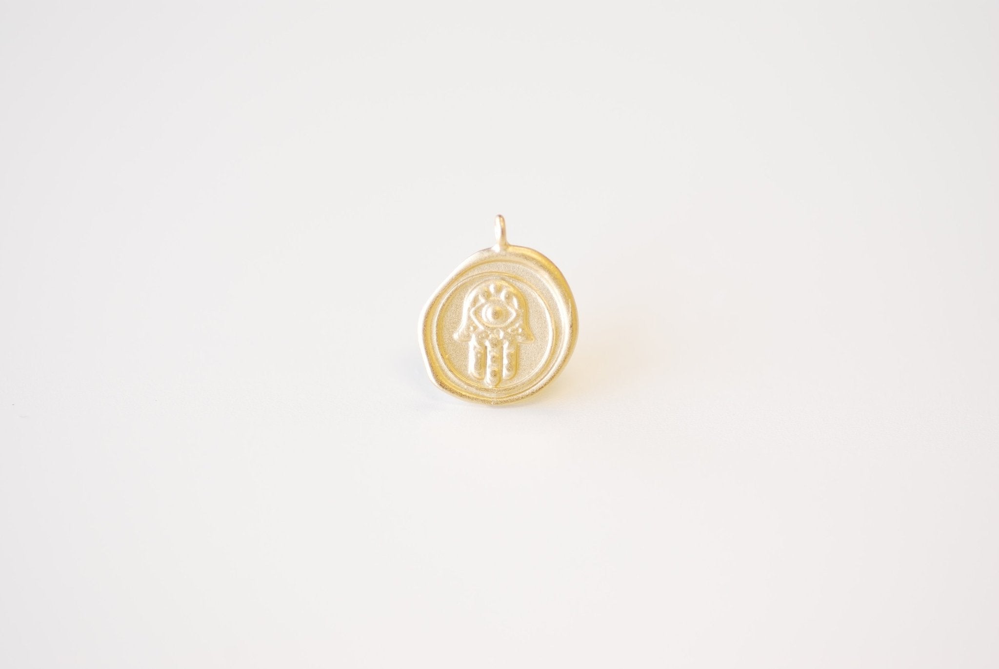 Round Hamsa Hand Charm - Vermeil 18k gold plated over 925 sterling silver, Oval Hamsa Hand Charm, Hamsa Hand, Jewelry Component, 494 - HarperCrown