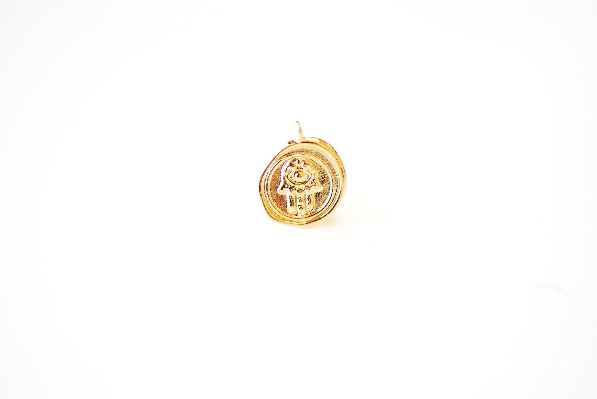 Round Hamsa Hand Charm - Vermeil 18k gold plated over 925 sterling silver, Oval Hamsa Hand Charm, Hamsa Hand, Jewelry Component, 494 - HarperCrown