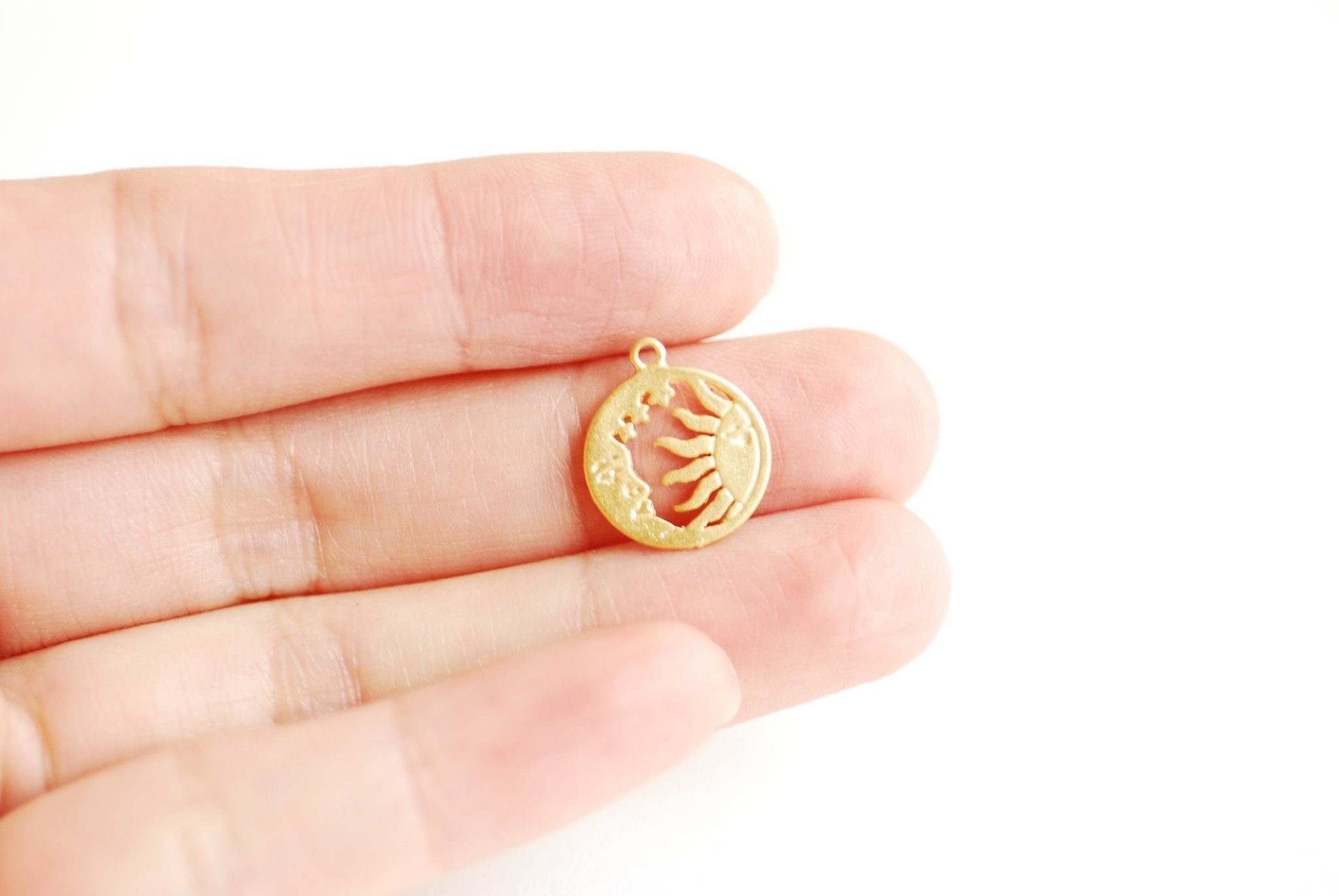 Round Sun and Moon Cut out Charm- Vermeil 18k Gold plated 925 Sterling Silver, 15mm, Sunshine Charm, Crescent Moon, Sun ray Charm, 469 - HarperCrown