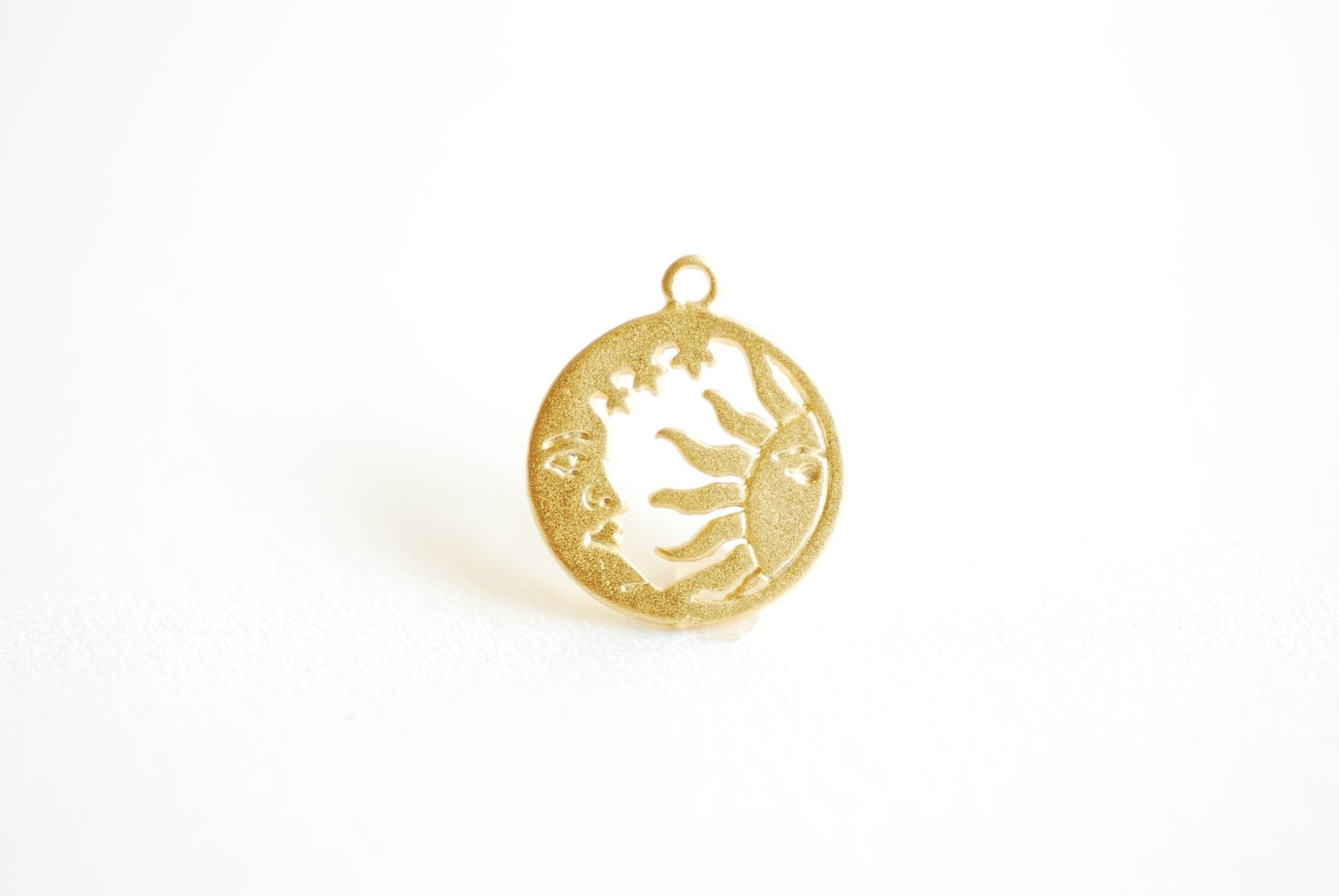 Round Sun and Moon Cut out Charm- Vermeil 18k Gold plated 925 Sterling Silver, 15mm, Sunshine Charm, Crescent Moon, Sun ray Charm, 469 - HarperCrown