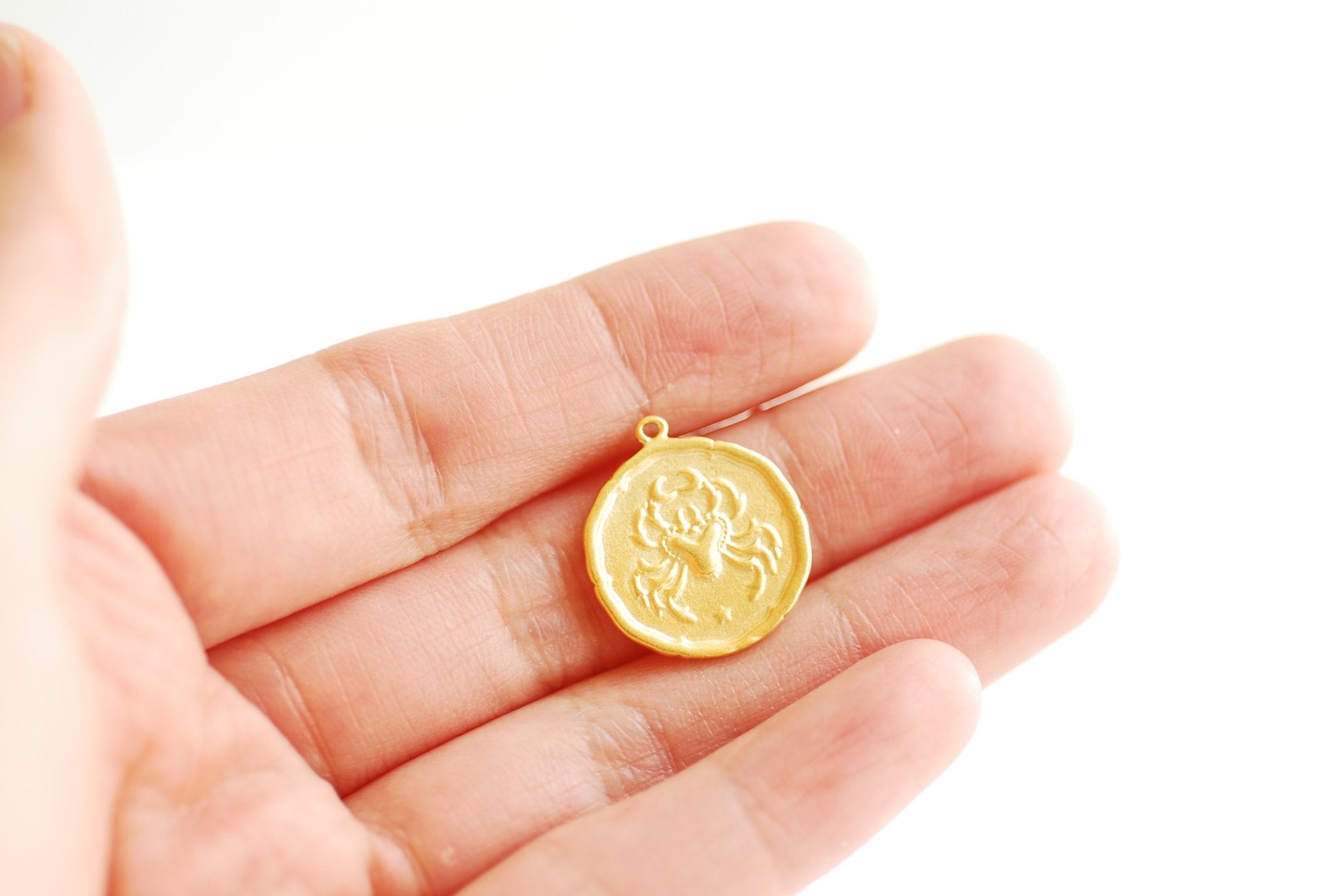 Round Zodiac Pendant- Vermeil Gold 22k Gold plated over 925 Sterling Silver, Zodiac Coin Charm, Constellation Charm, Astrological Sign - HarperCrown