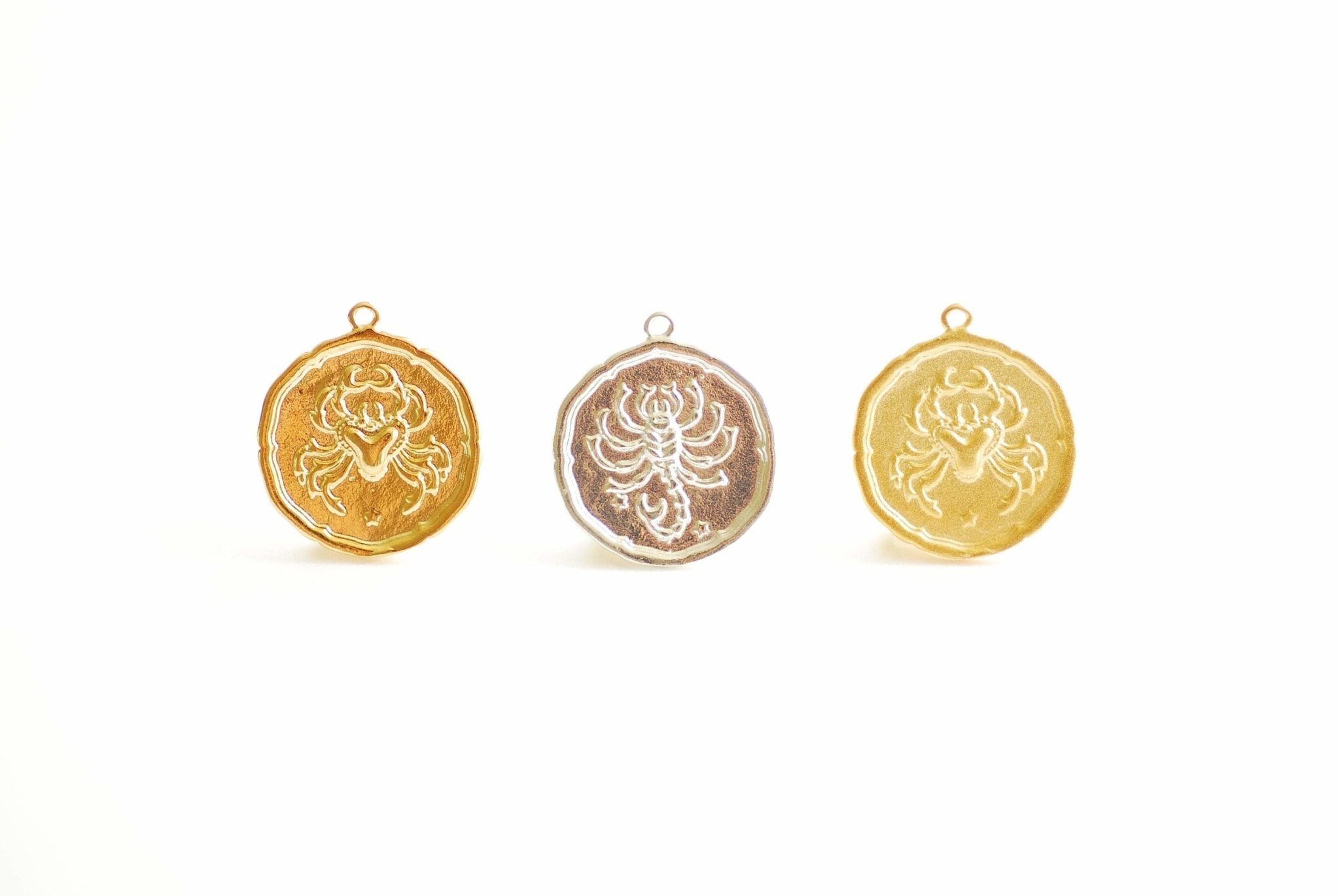 Round Zodiac Pendant- Vermeil Gold 22k Gold plated over 925 Sterling Silver, Zodiac Coin Charm, Constellation Charm, Astrological Sign - HarperCrown