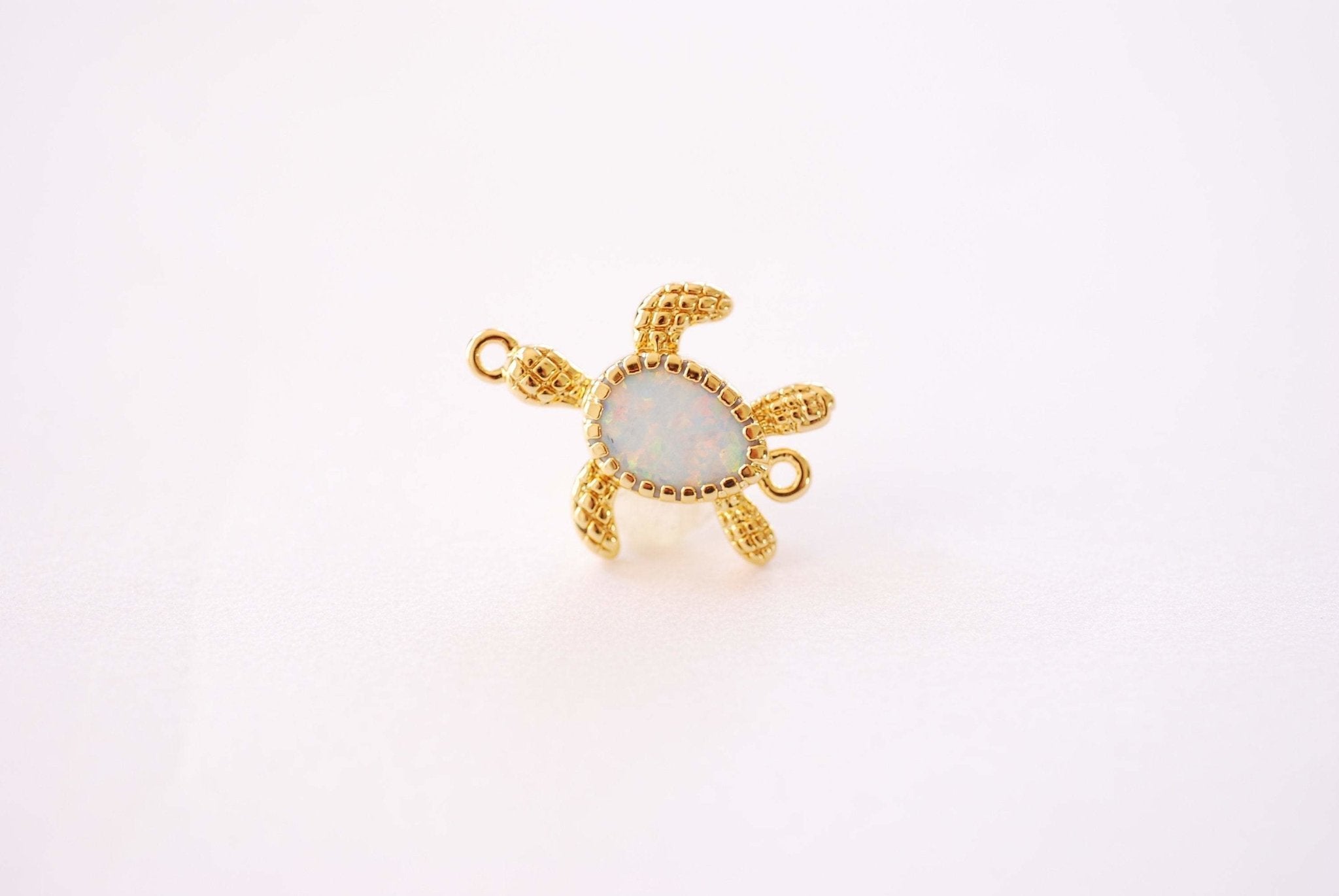 Sea Turtle Opalite Charm - 16k Gold Plated Brass Synthetic Opal Moonstone Tortoise Turtle Connector Link Wholesale Charms B139 - HarperCrown