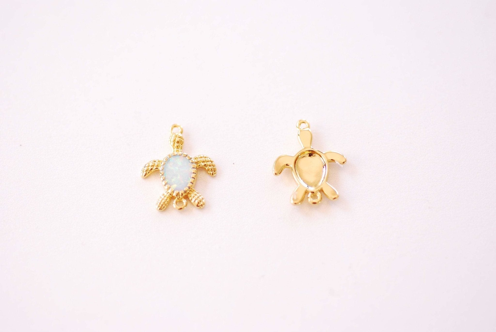 Sea Turtle Opalite Charm - 16k Gold Plated Brass Synthetic Opal Moonstone Tortoise Turtle Connector Link Wholesale Charms B139 - HarperCrown