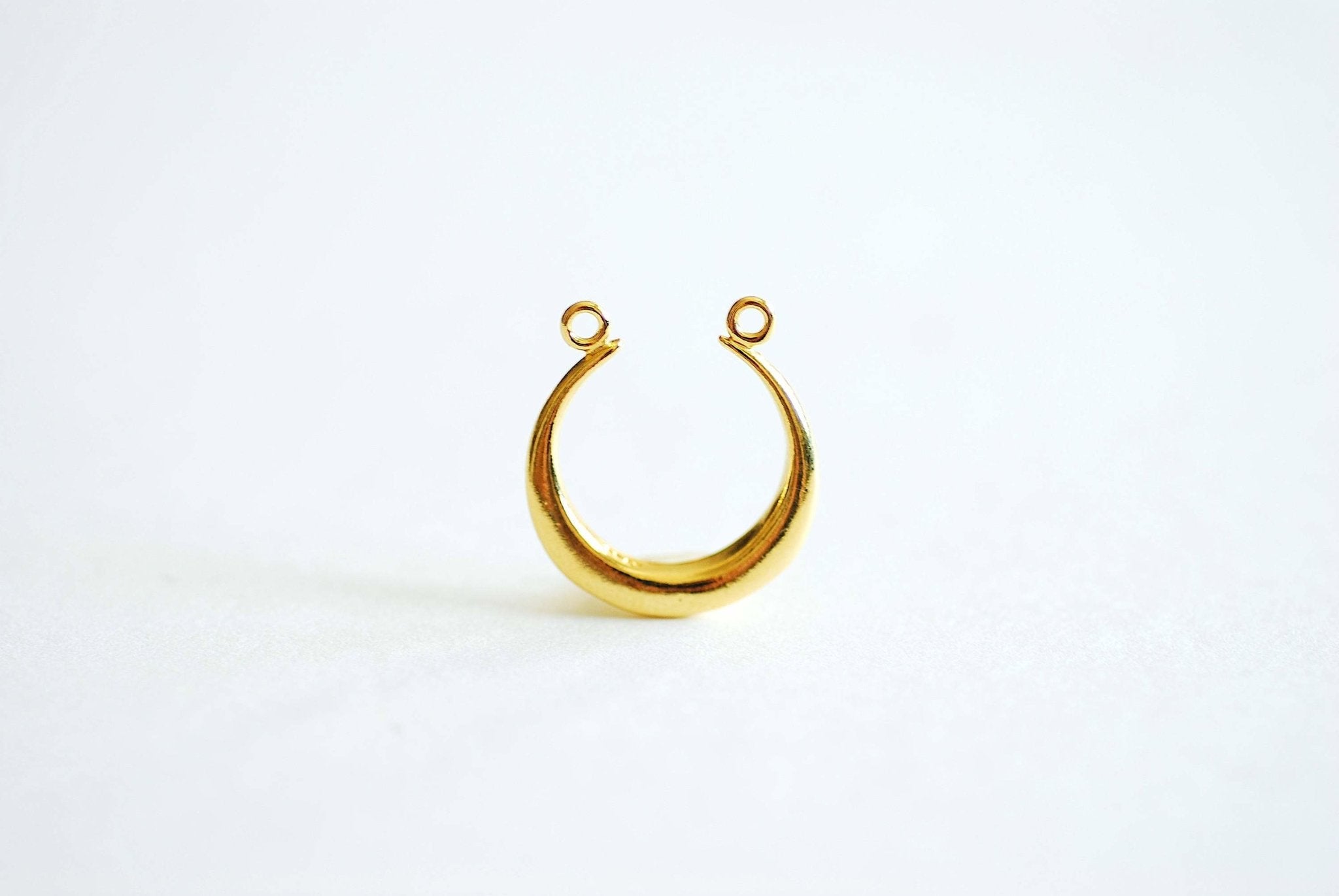 Shiny Gold Crescent Moon Connector Charm- Half moon link spacer charm, horizontal 2 holes, curved moon, U Shaped, Gold Moon Charm, Bulk, 364 - HarperCrown