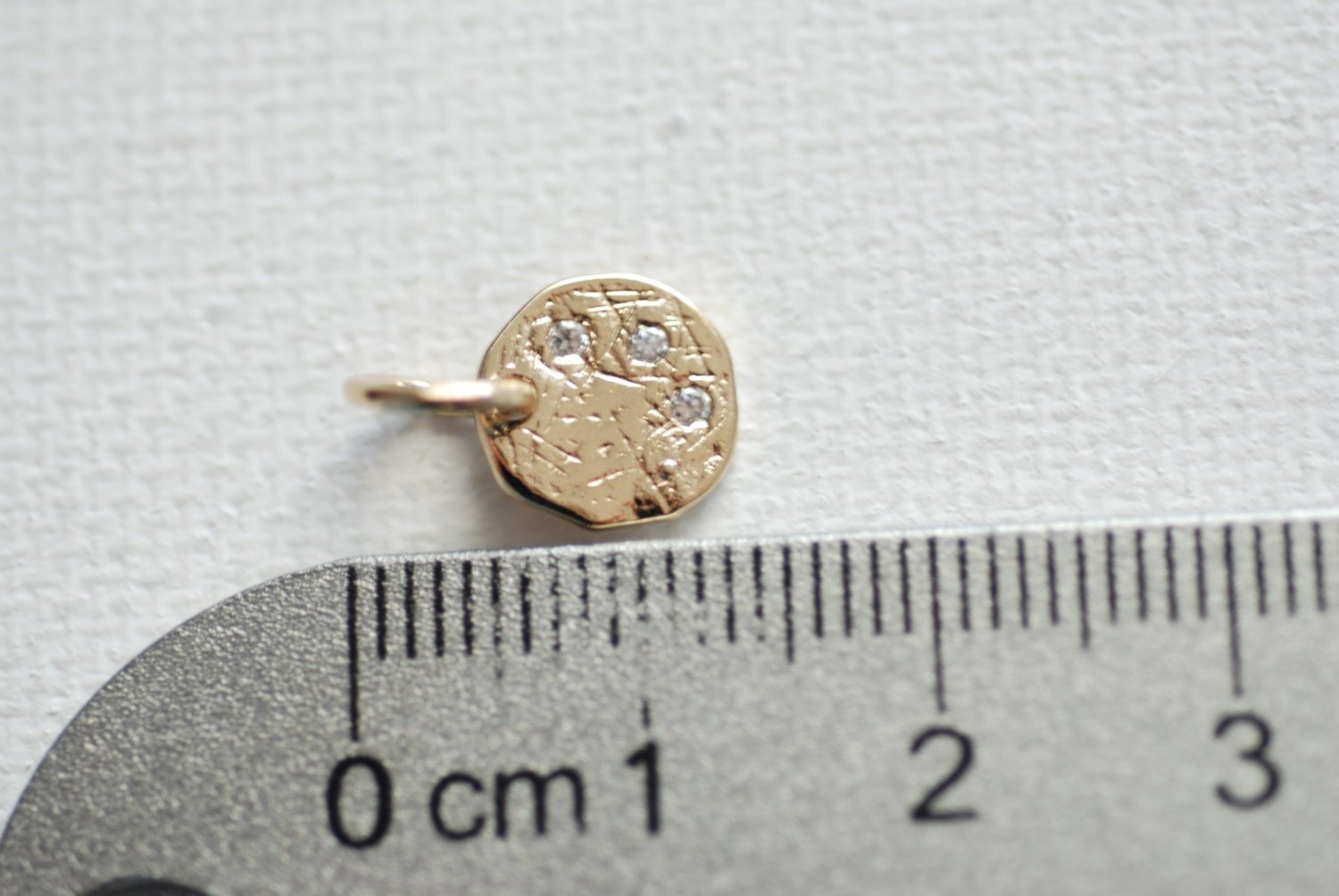 Shiny Gold CZ Disc Charm , Three wishes Charm, Disc with Crystals, Etched Disc, Textured Discs, CZ Accent Disc, Pave Disc, Vermeil Gold, 346 - HarperCrown